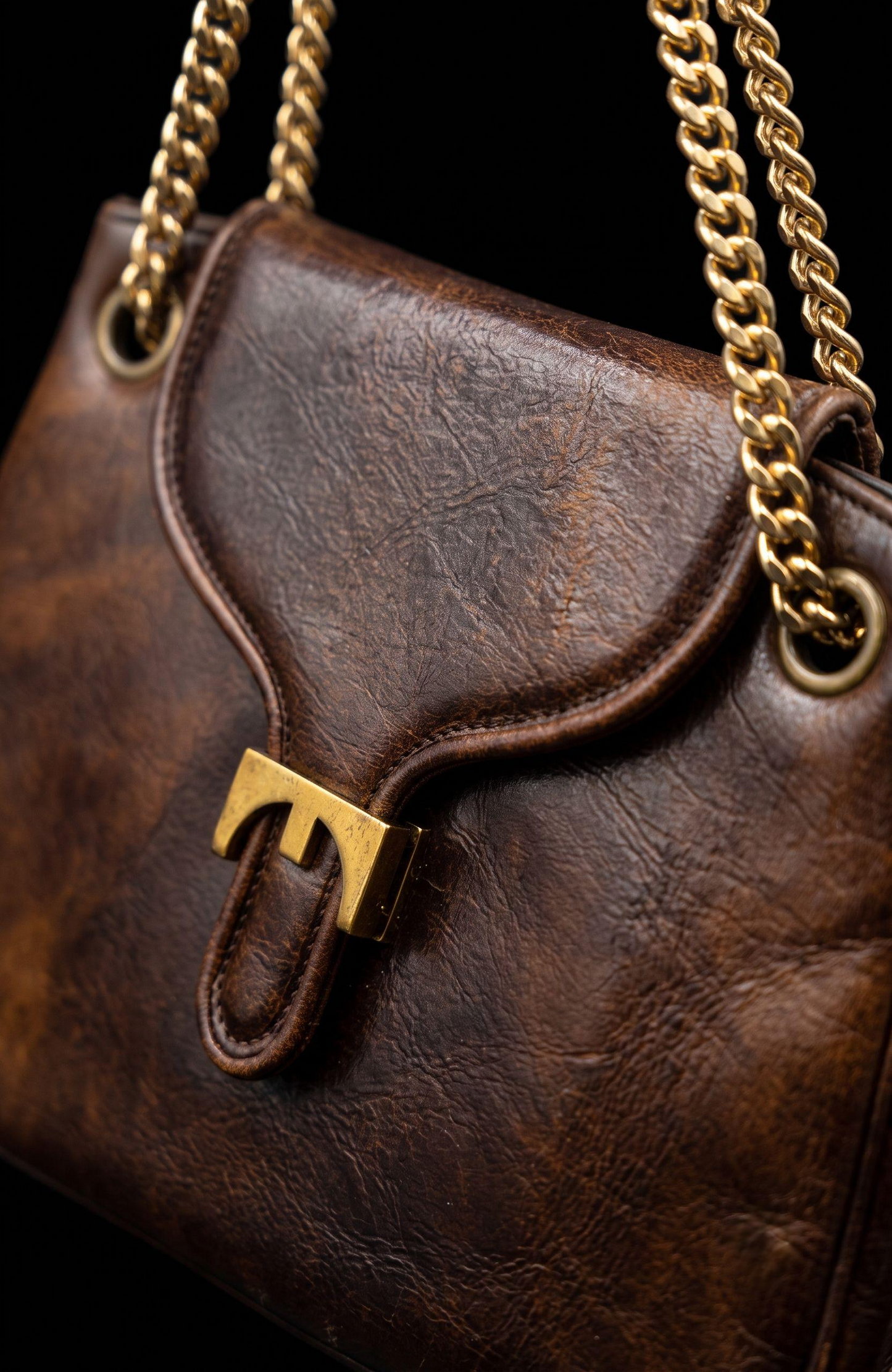 1970s Brown double chain handbag with three inside compartments