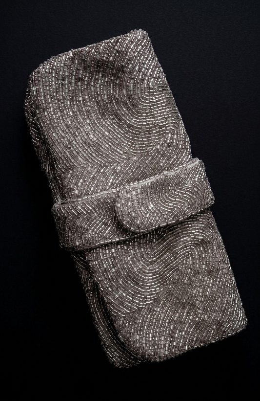1970s silver beaded clutch that can also be used as a jewelry roll