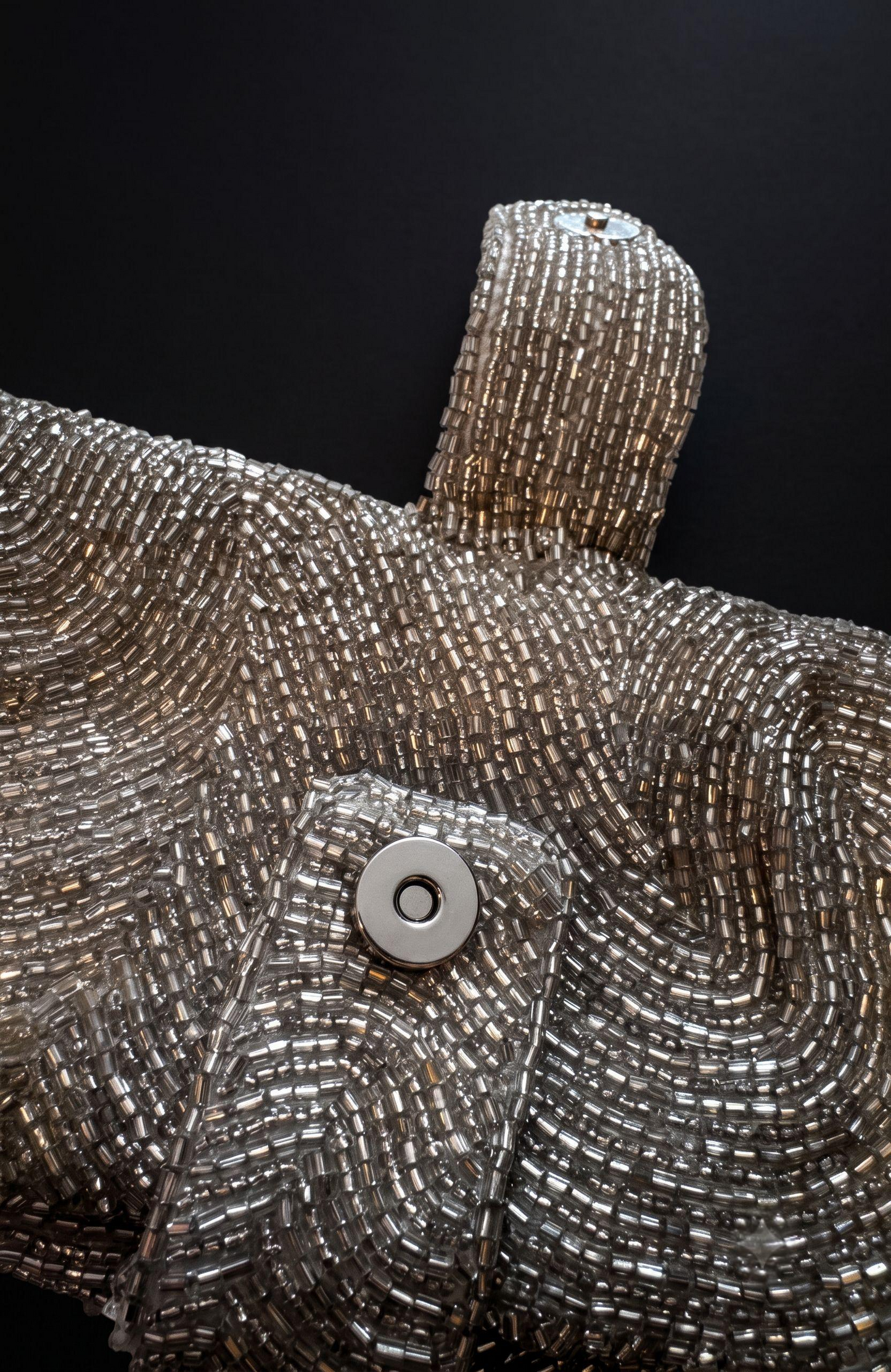 1970s silver beaded clutch that can also be used as a jewelry roll