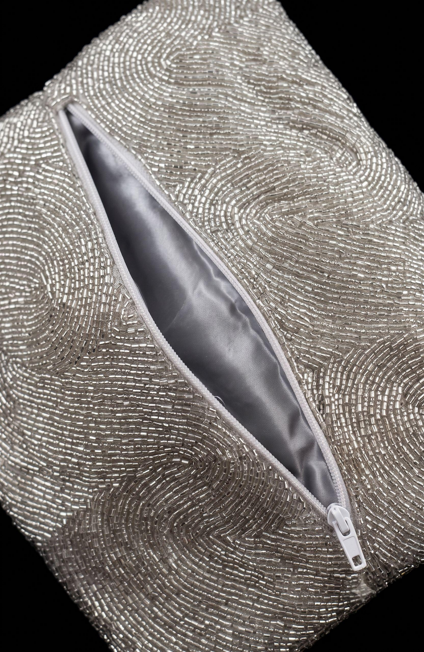 1970s silver beaded clutch that can also be used as a jewelry roll