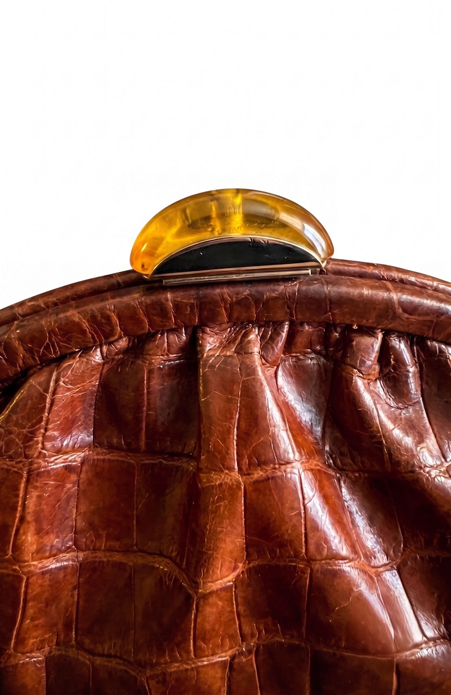 Stunning 1940s brown alligator extra long clutch with lucite clasp