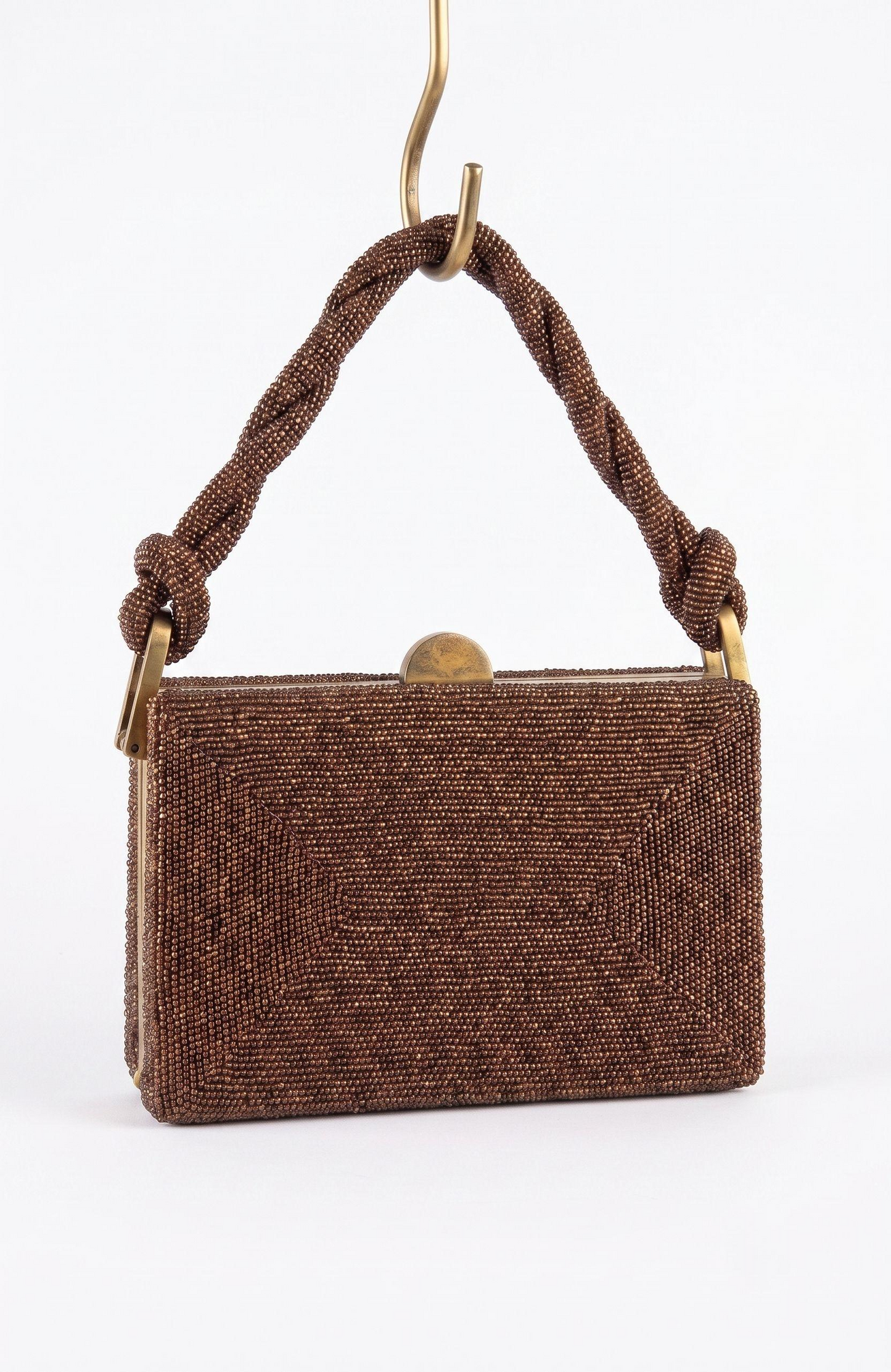 Beautiful 1940s copper colored beaded bag with thick twisted handle