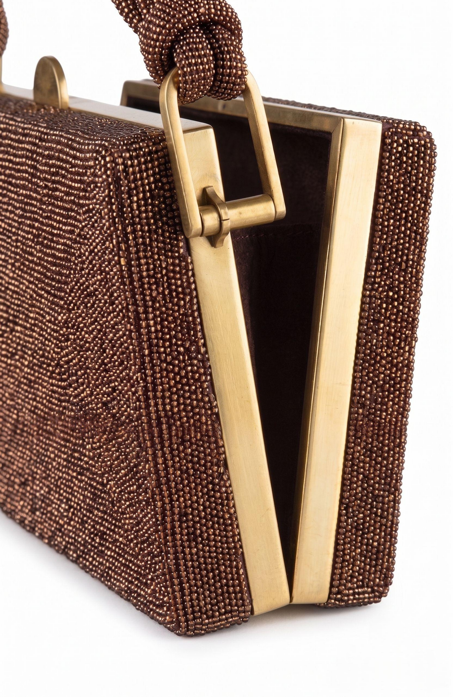 Beautiful 1940s copper colored beaded bag with thick twisted handle