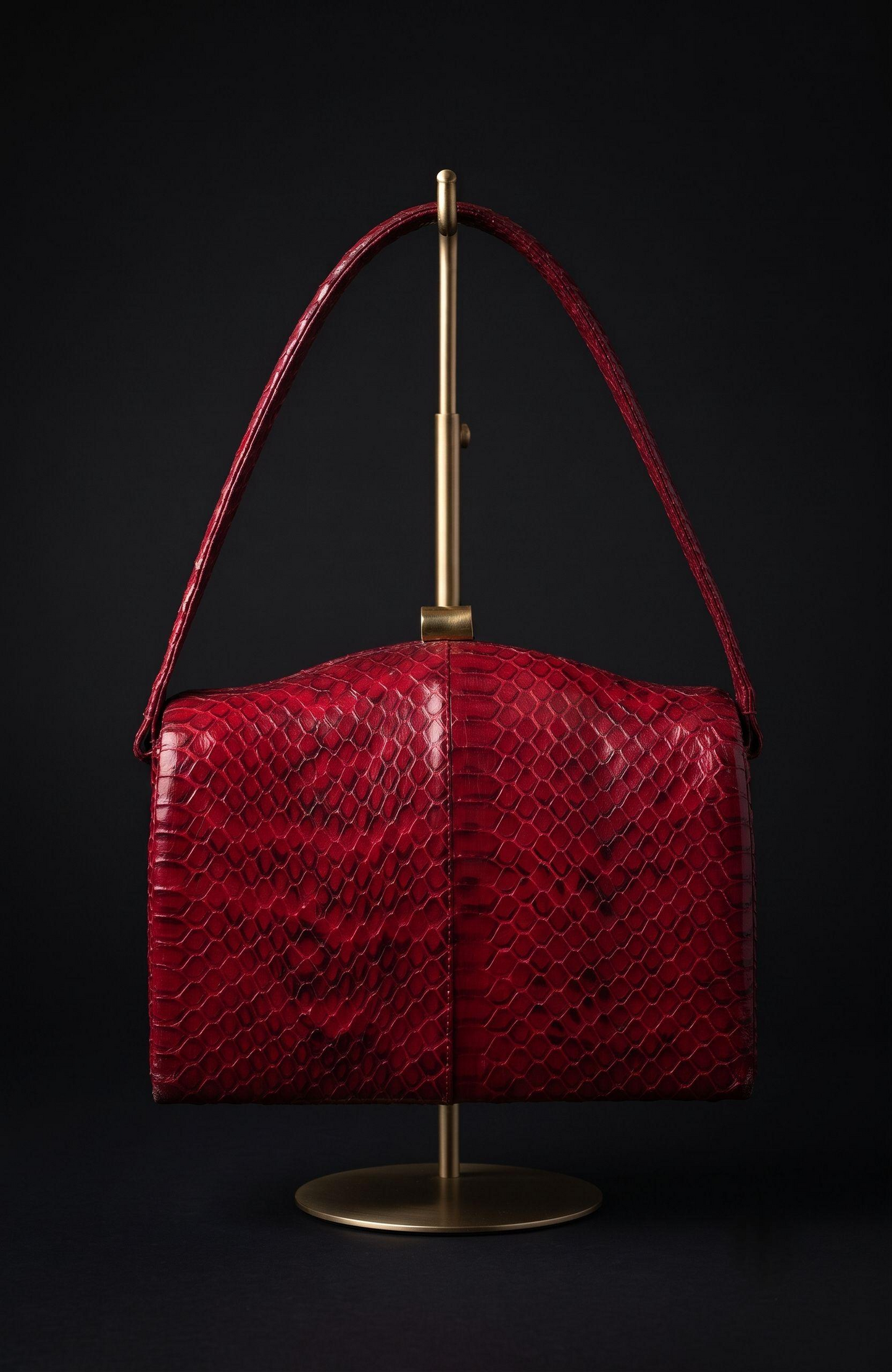 Beautiful 1940s burgundy, snake skin top handle handbag