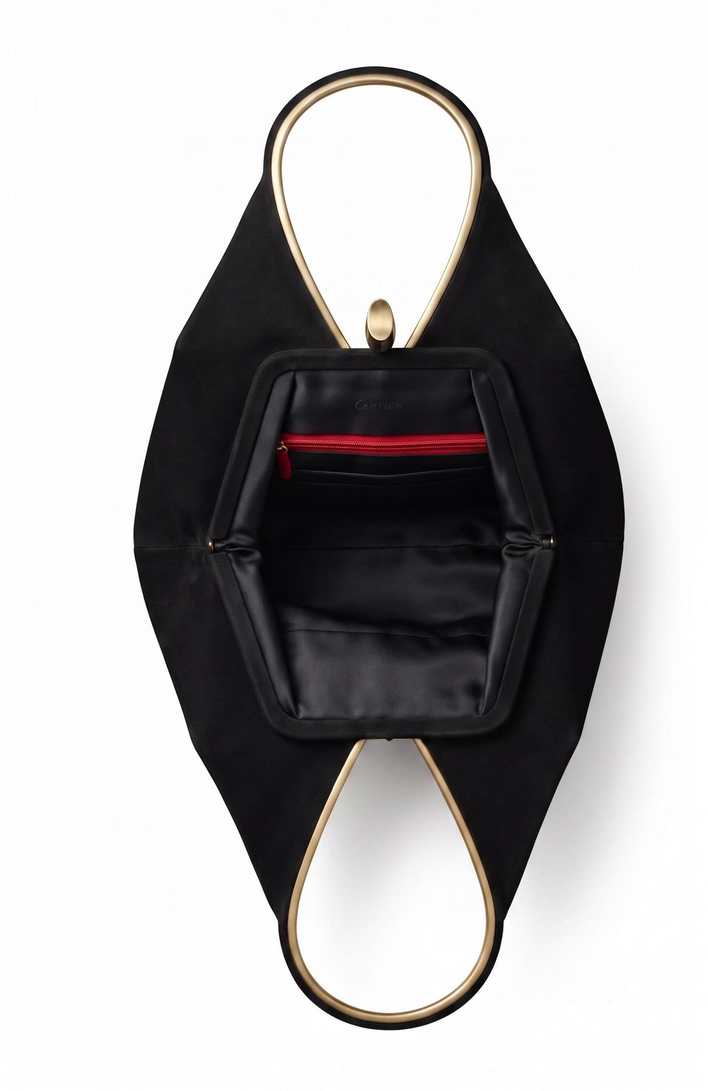 Geometric suede Bag from the 1940s with gold-tone details, it is black.