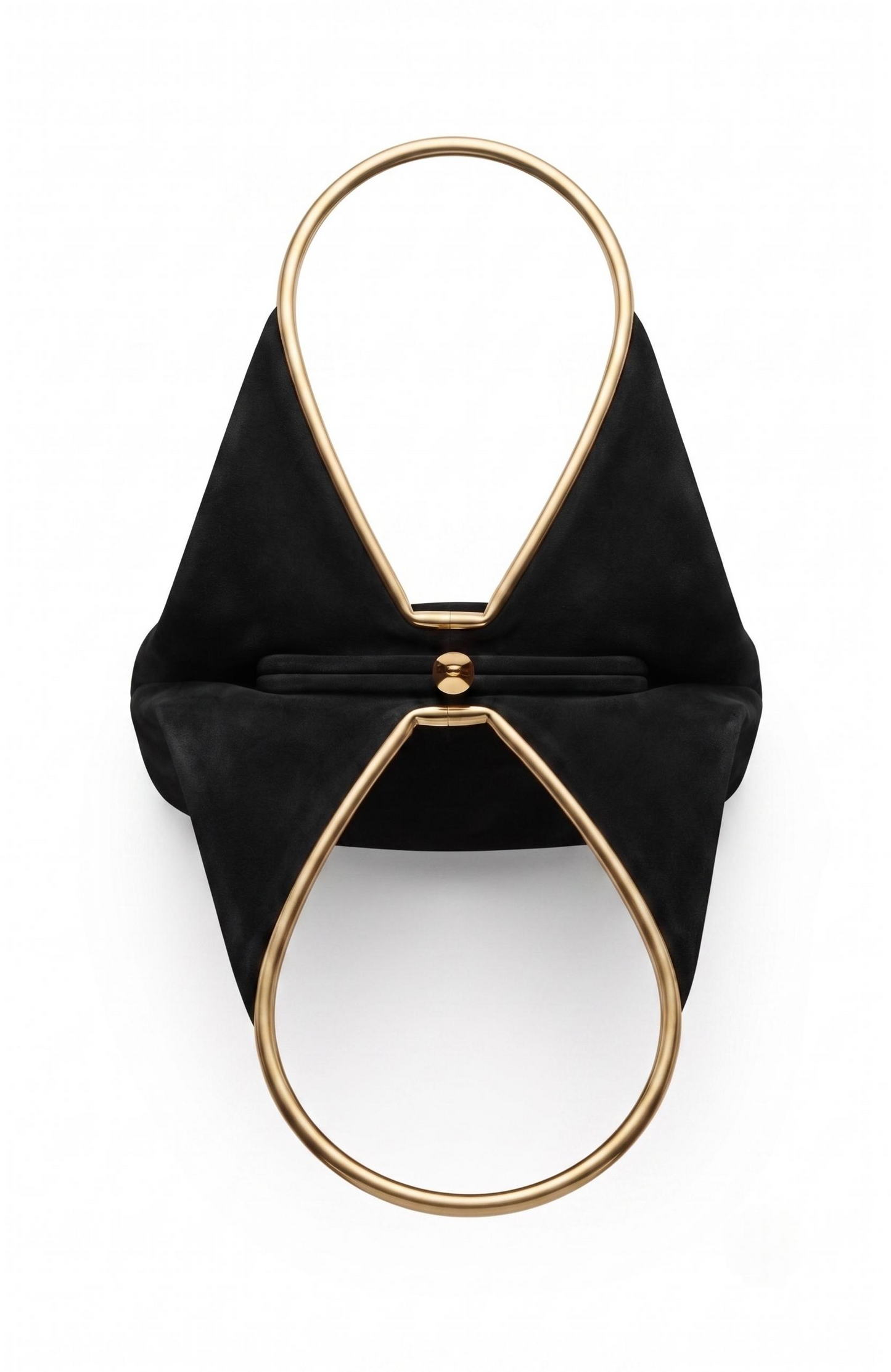 Geometric suede Bag from the 1940s with gold-tone details, it is black.