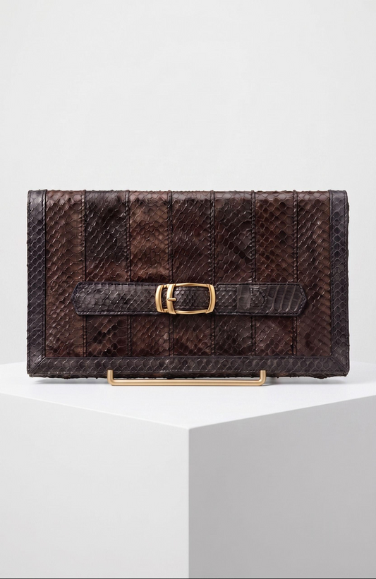 Vintage 1970s Brown and Grey exotic skin clutch