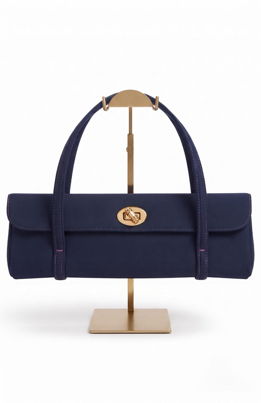 1940s navy velvet box bag with top handle