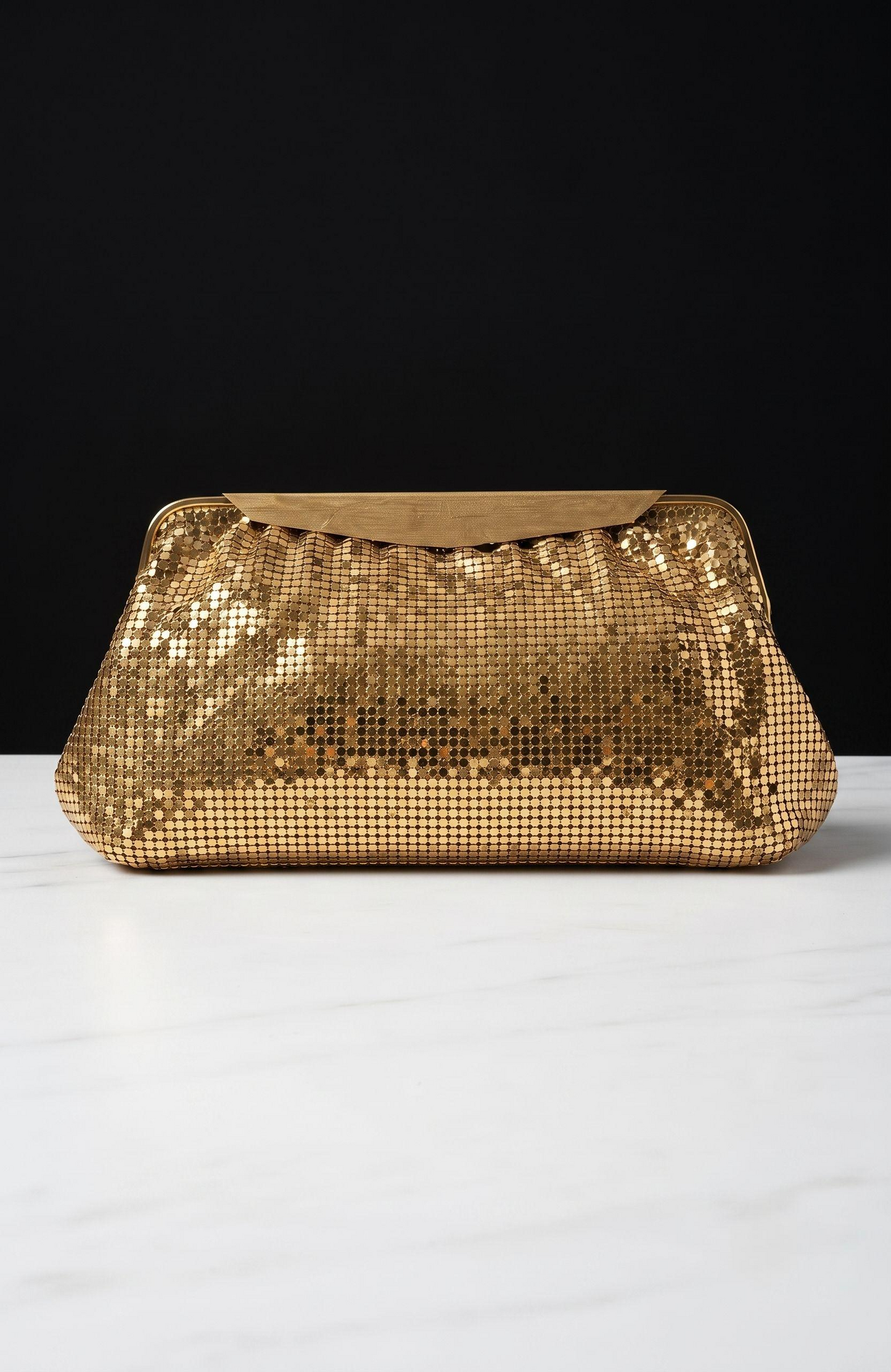 Vintage gold metal Whiting and Davis convertible clutch / shoulder bag