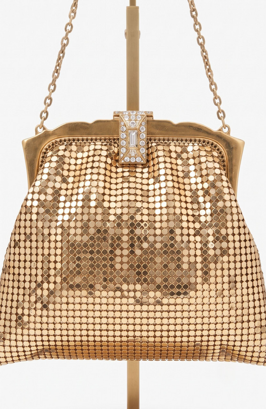 Vintage 1930s  Whiting & Davis Bag w/ Rhinestone Closure. Made around the same time as the surrealist artists and the Schiaparelli Collab with W& D. Could it be?