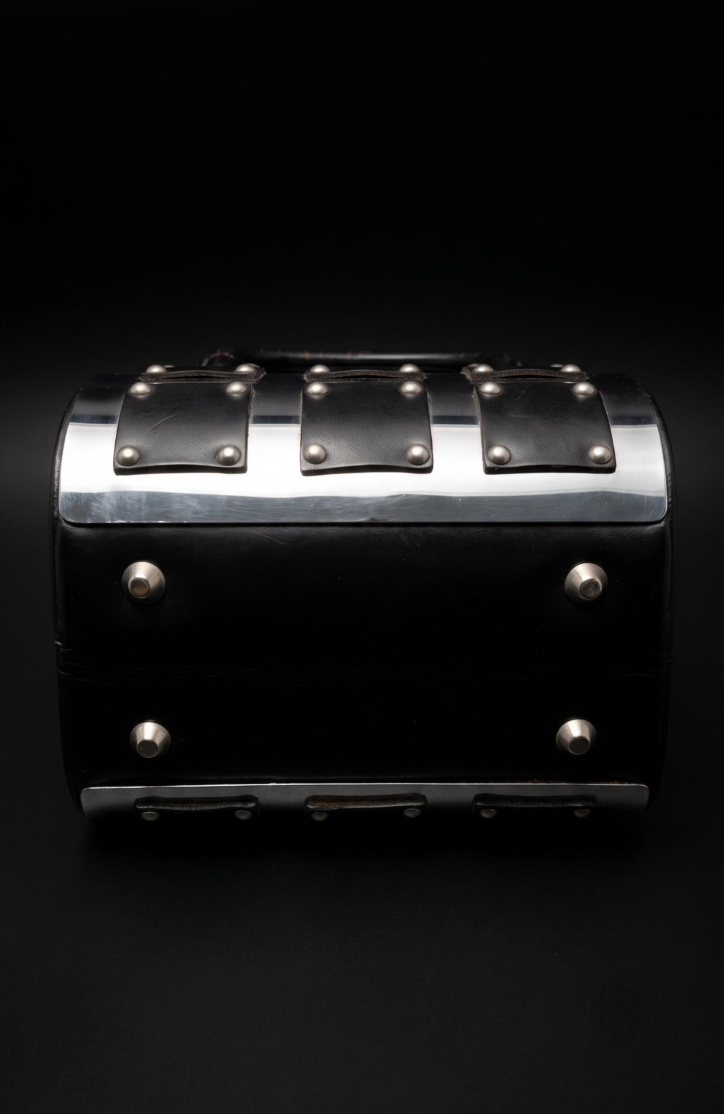 Beautiful 1960s silver, metal and leather top handle bag