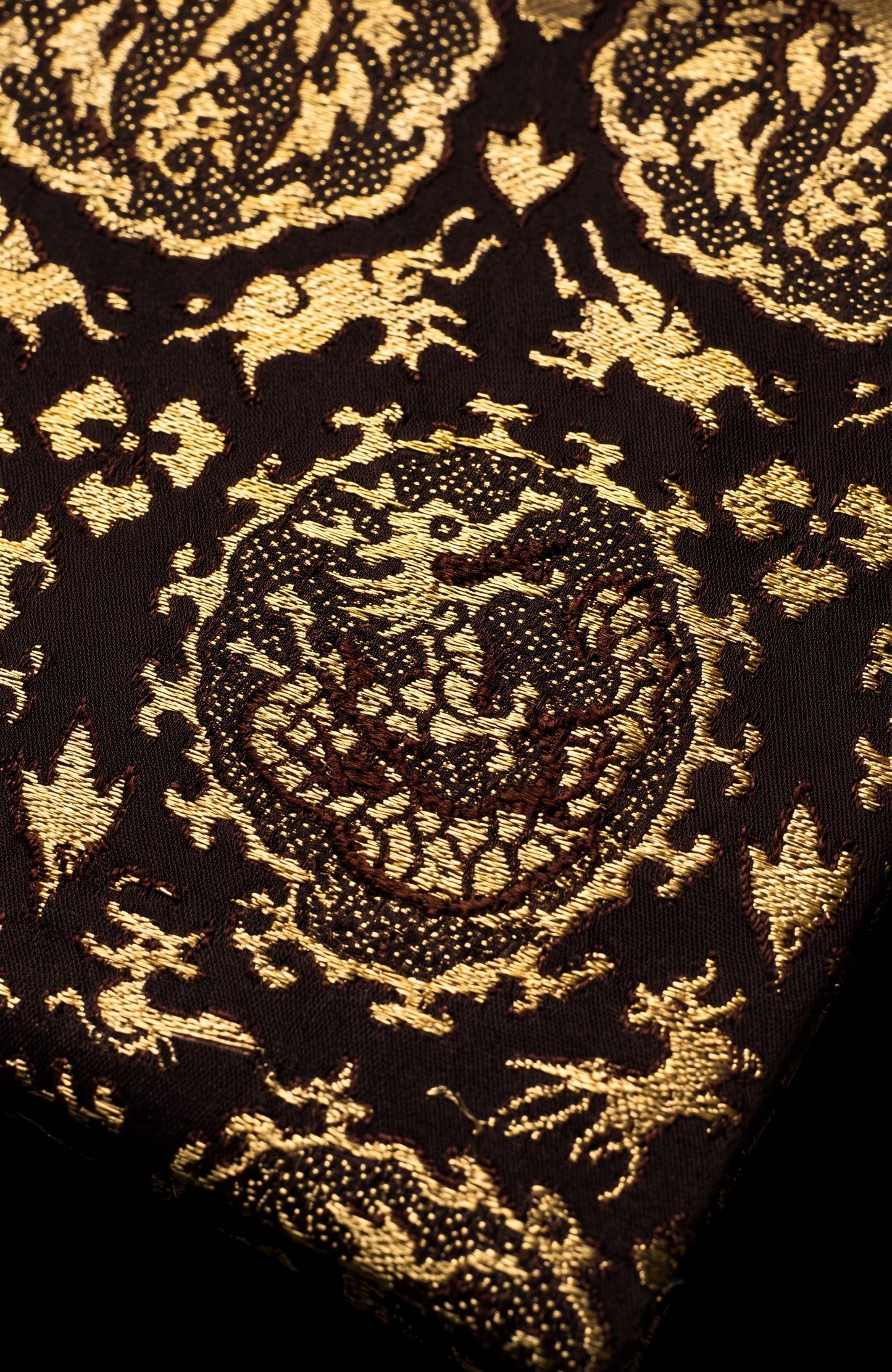 Vintage Dragon & Rabbit Brocade Clutch in deep plum and gold