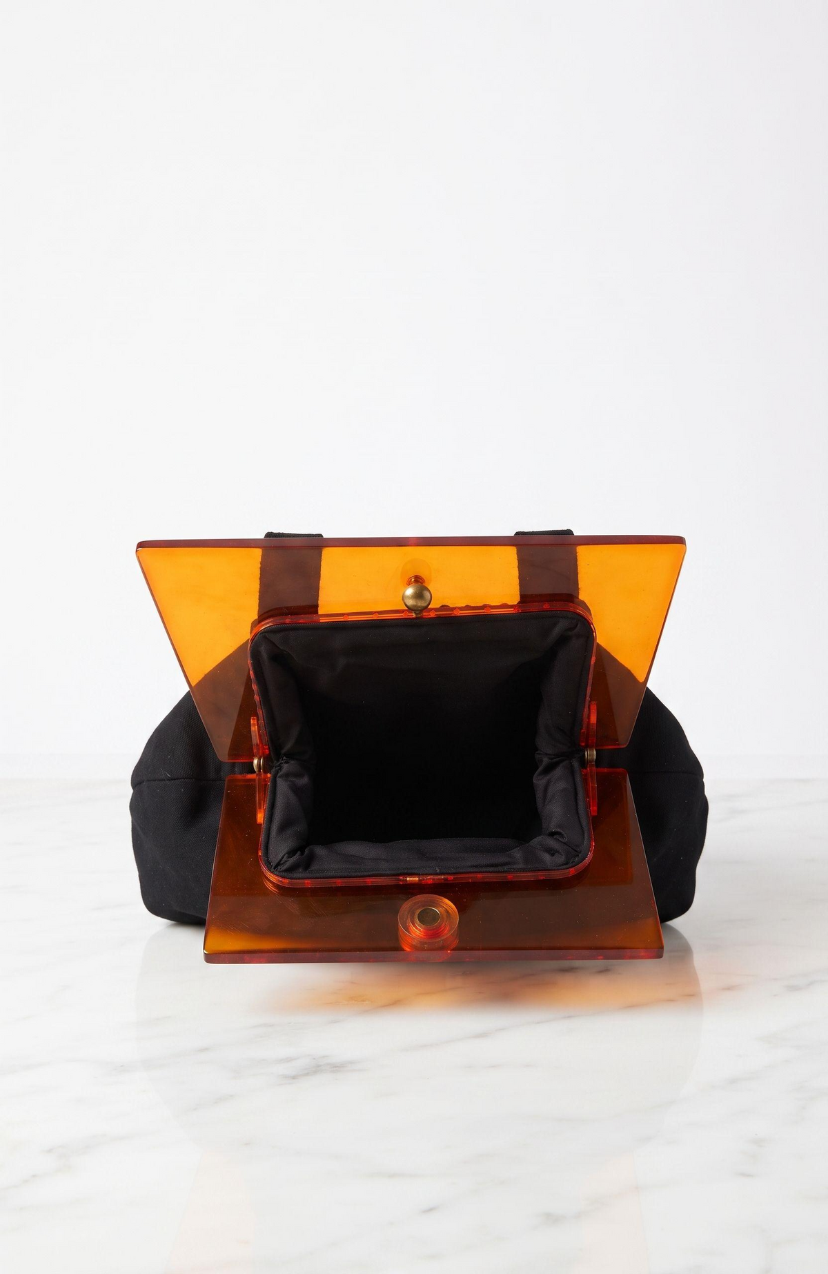 1940s black wool top handle handbag with lucite closure