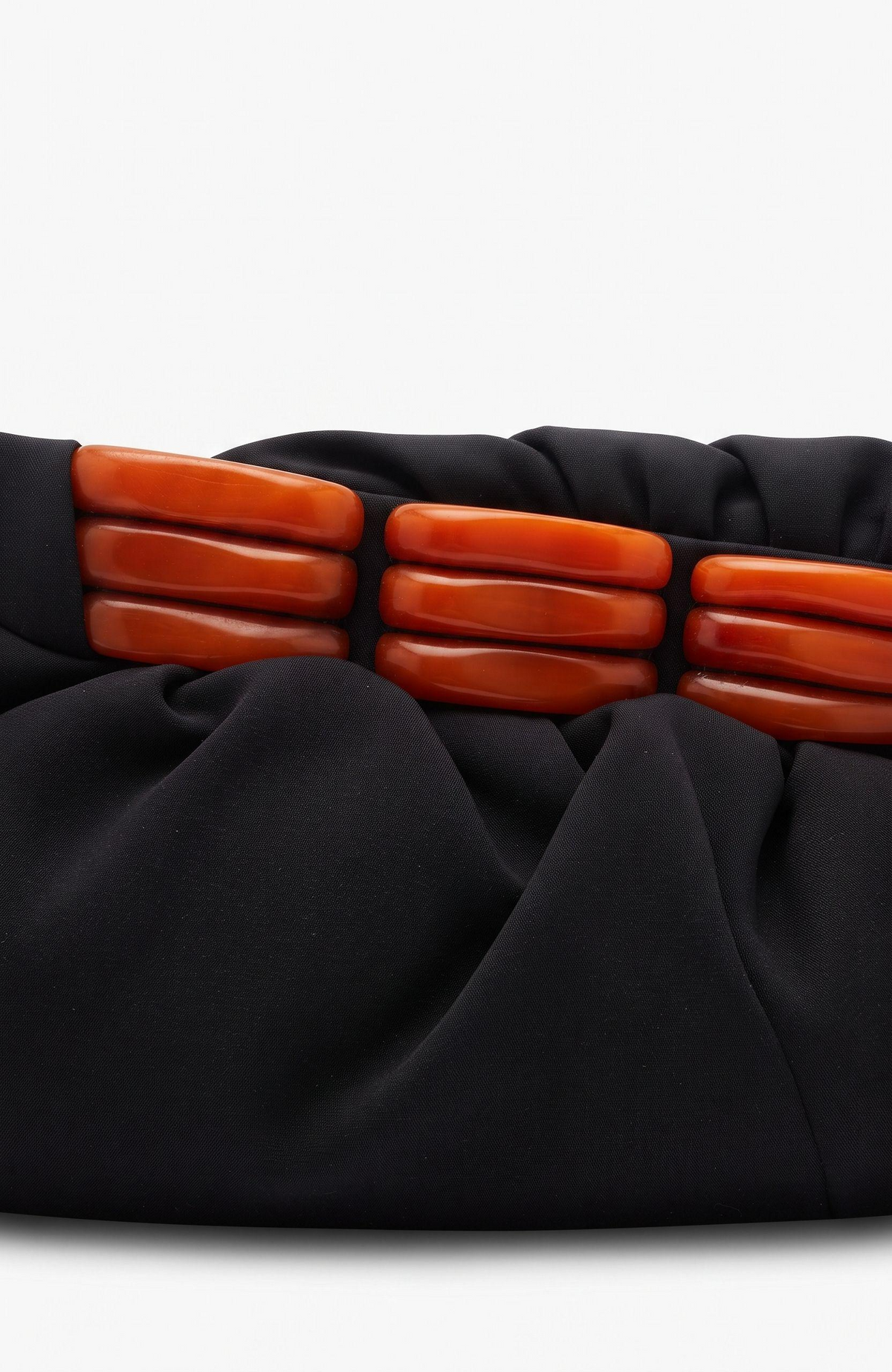 1940s black long clutch with a beautiful bakelite detail