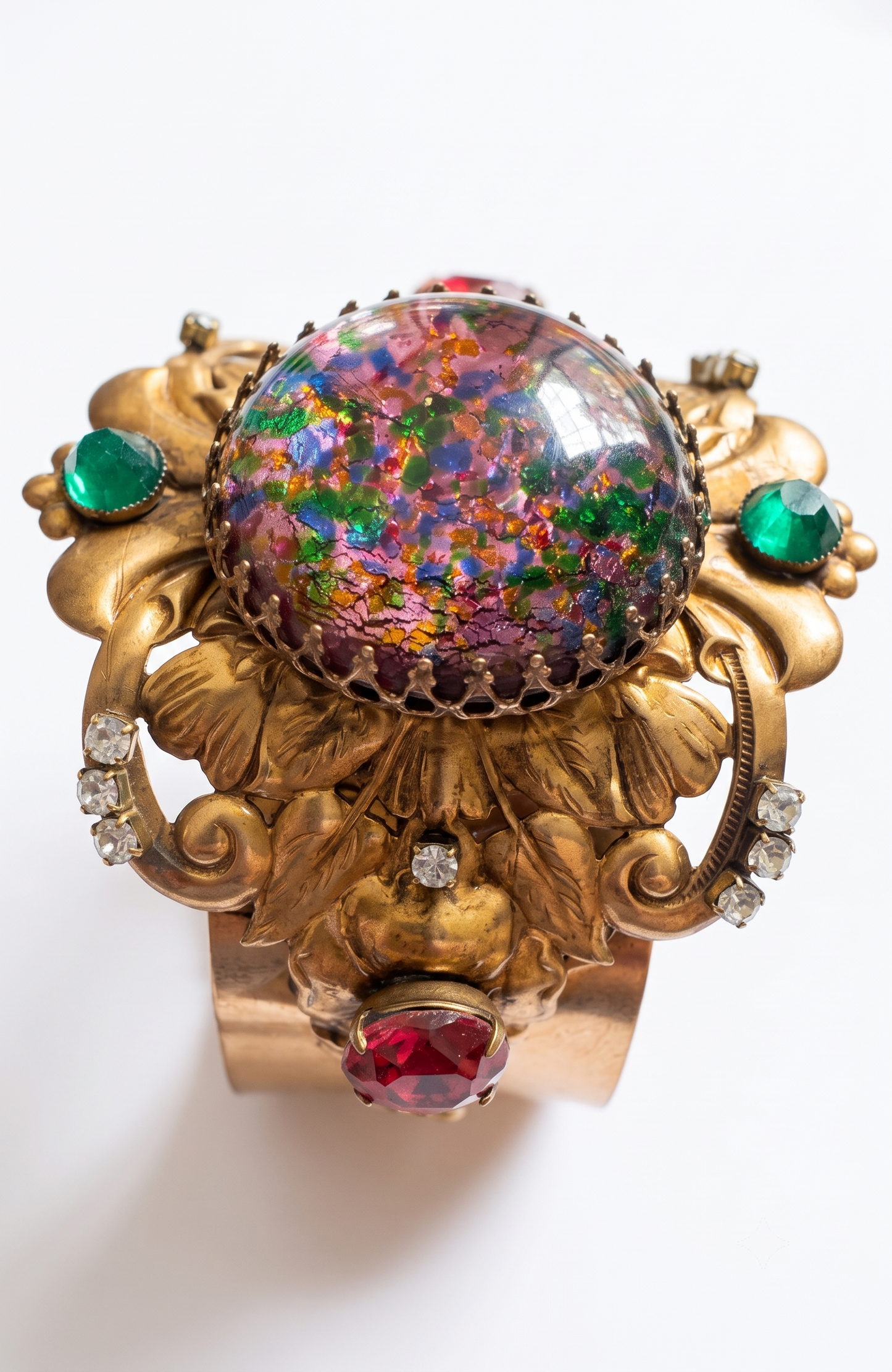 Vintage Rhinestone Cabochon Wide Statement Cuff bracelet. 2 3/8 wide.