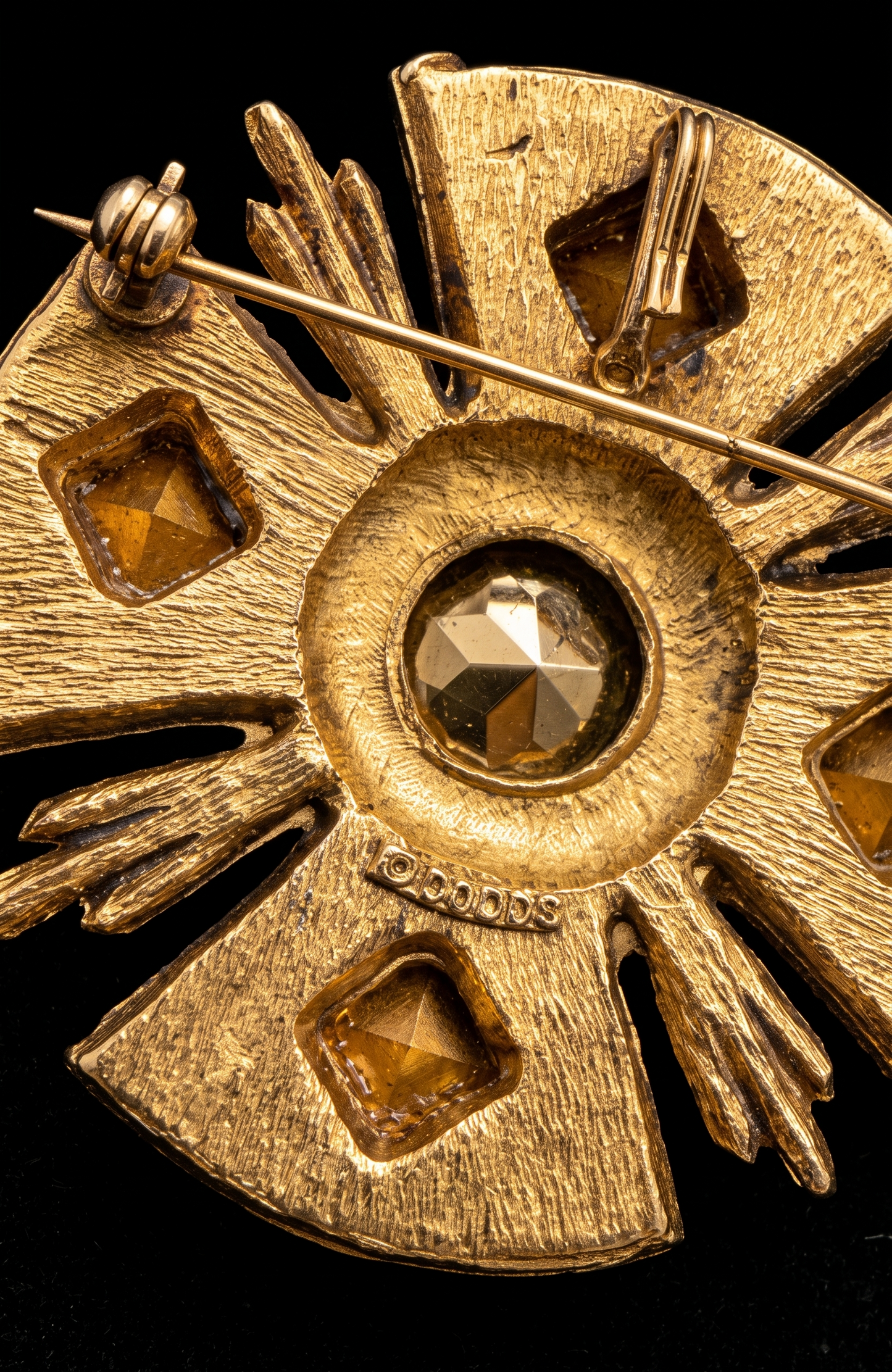 1960s signed DODDS Maltese cross brooch with Amber colored rhinestones and pendant option