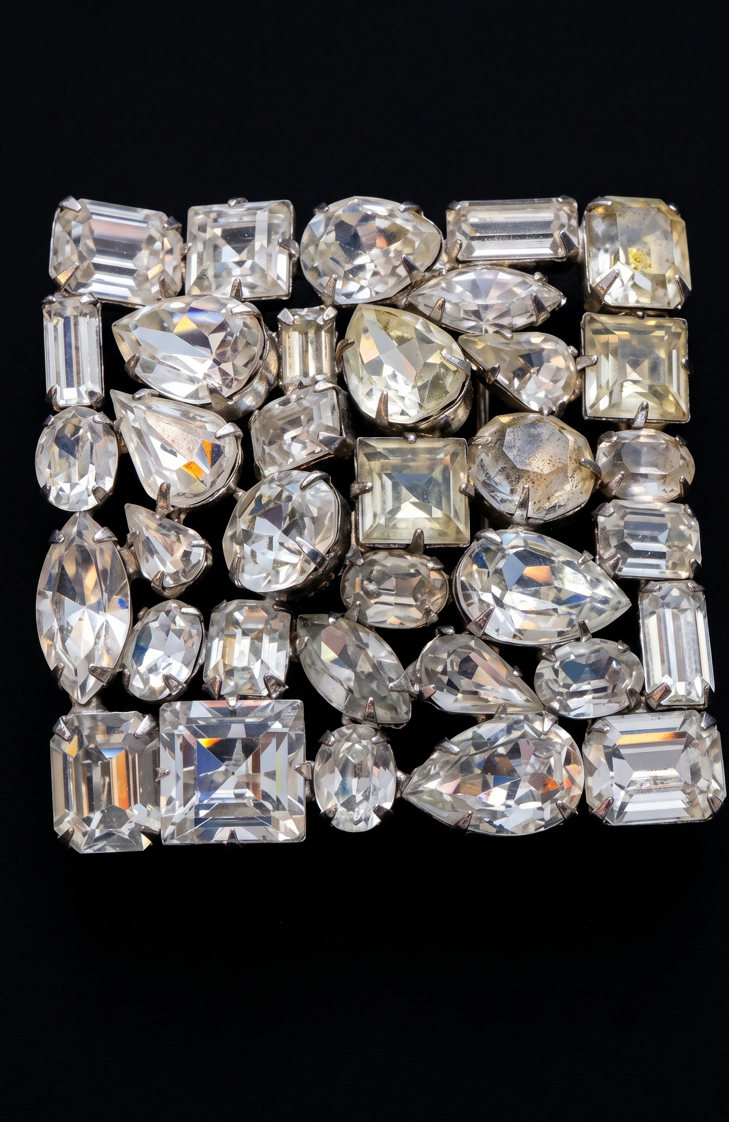 1950s signed WEISS rare square rhinestone brooch