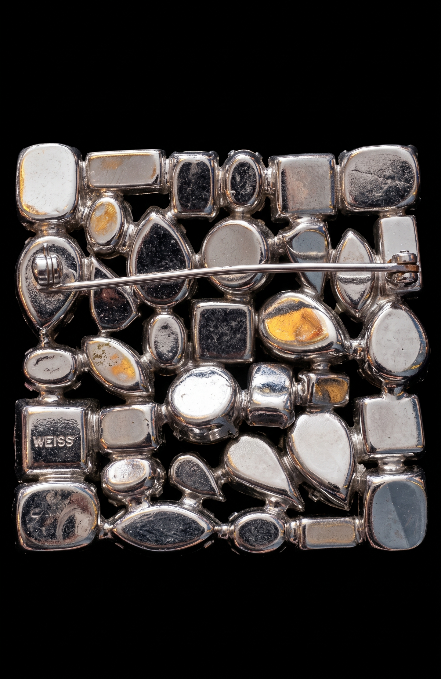 1950s signed WEISS rare square rhinestone brooch