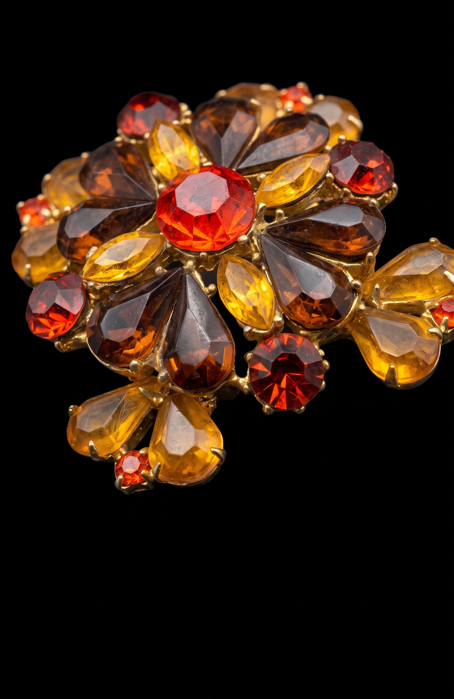 1950s signed EdLEE amber/topaz rhinestone brooch