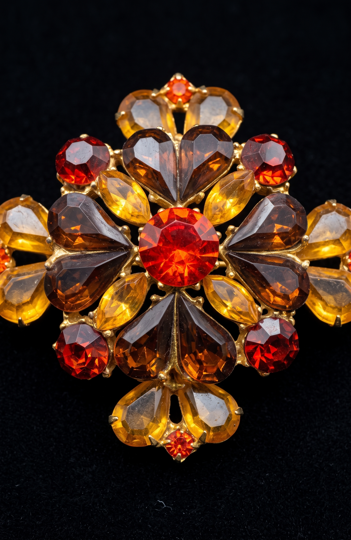 1950s signed EdLEE amber/topaz rhinestone brooch