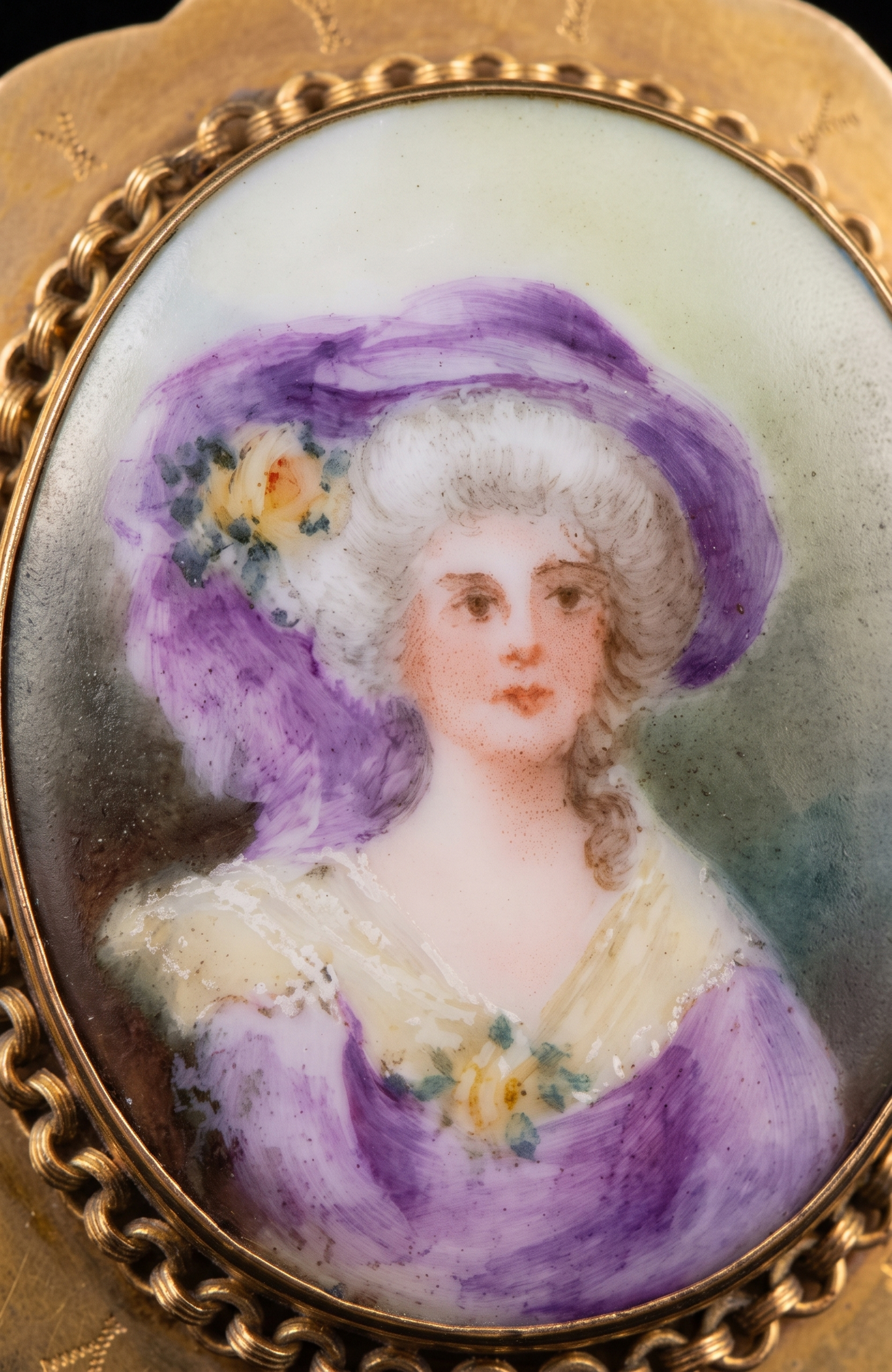 Antique Hand-Painted Porcelain Portrait Brooch, France c. 1890–1910 jackpot.