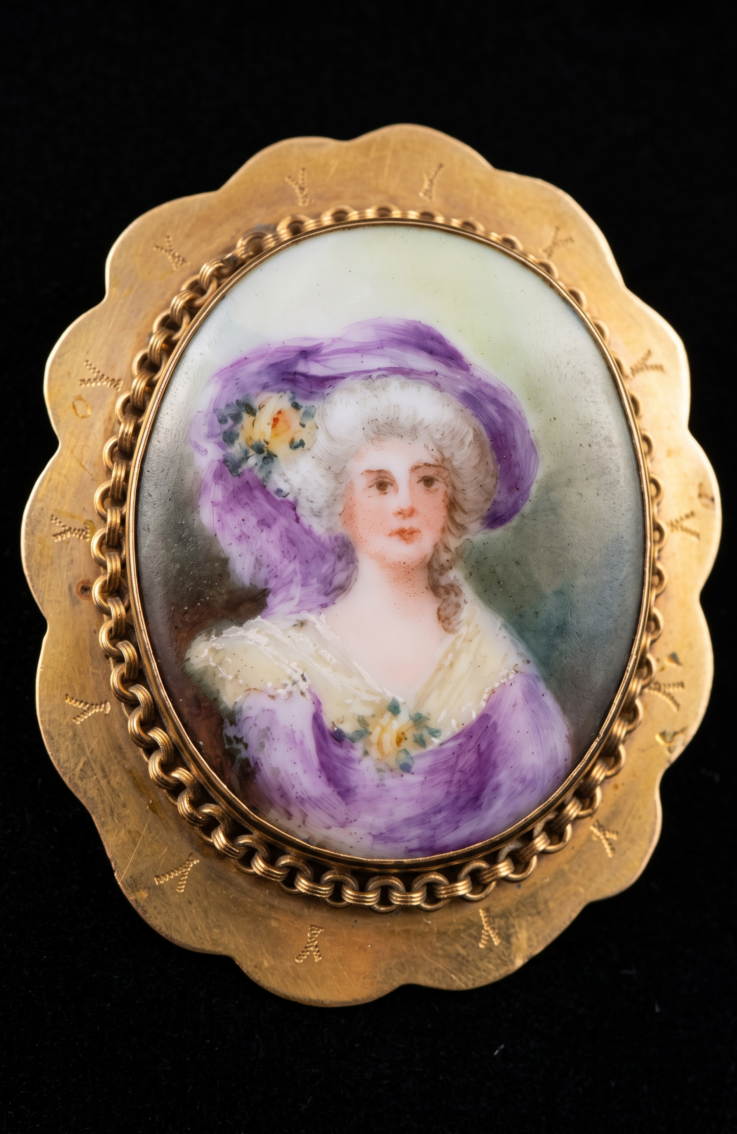 Antique Hand-Painted Porcelain Portrait Brooch, France c. 1890–1910 jackpot.