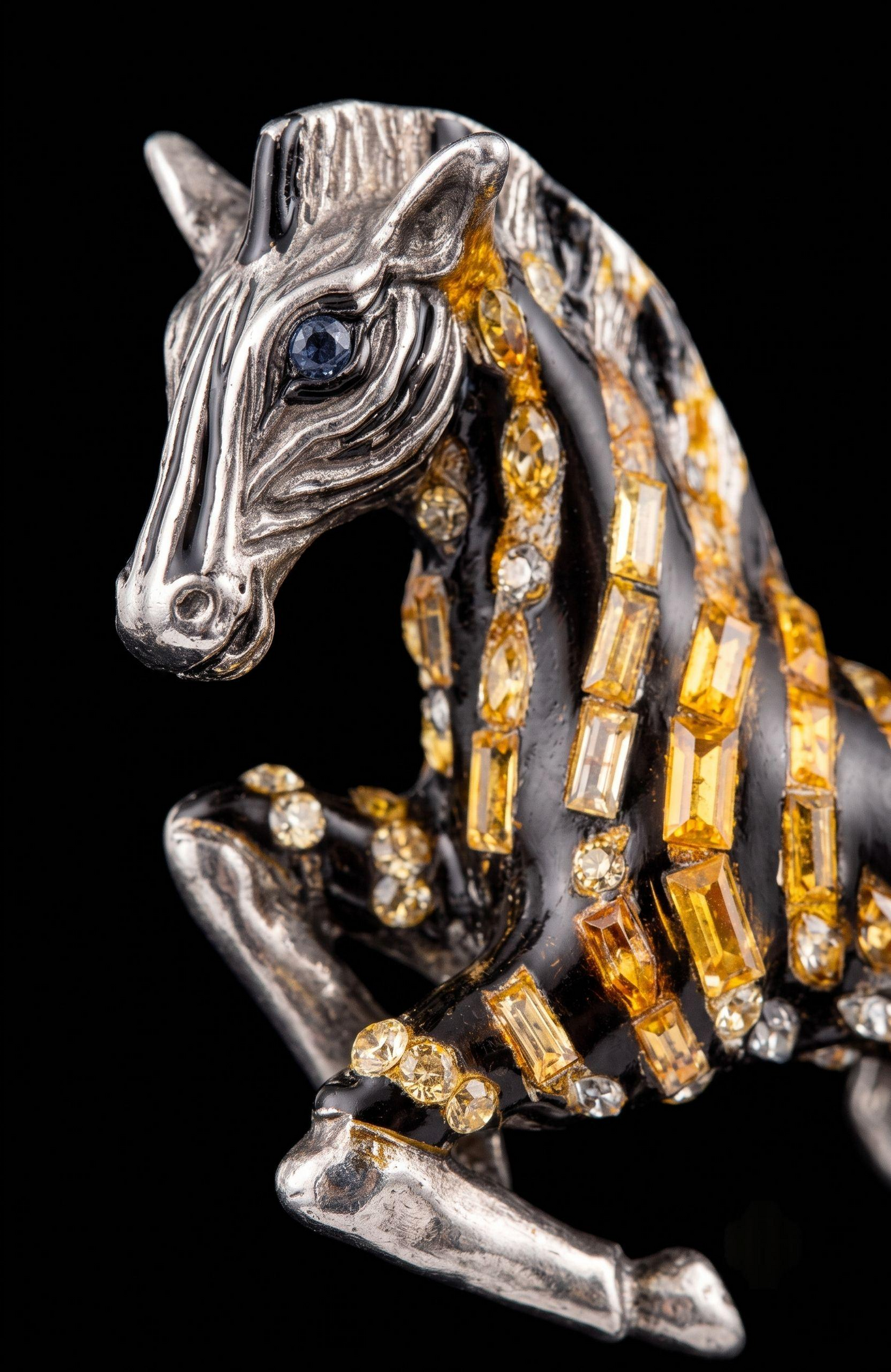 1970s signed Wendy Gell trembler horse brooch