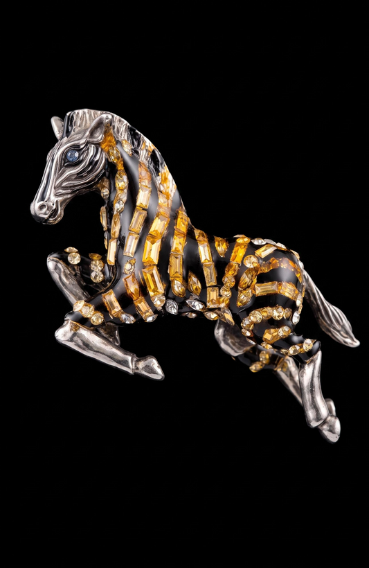 1970s signed Wendy Gell trembler horse brooch