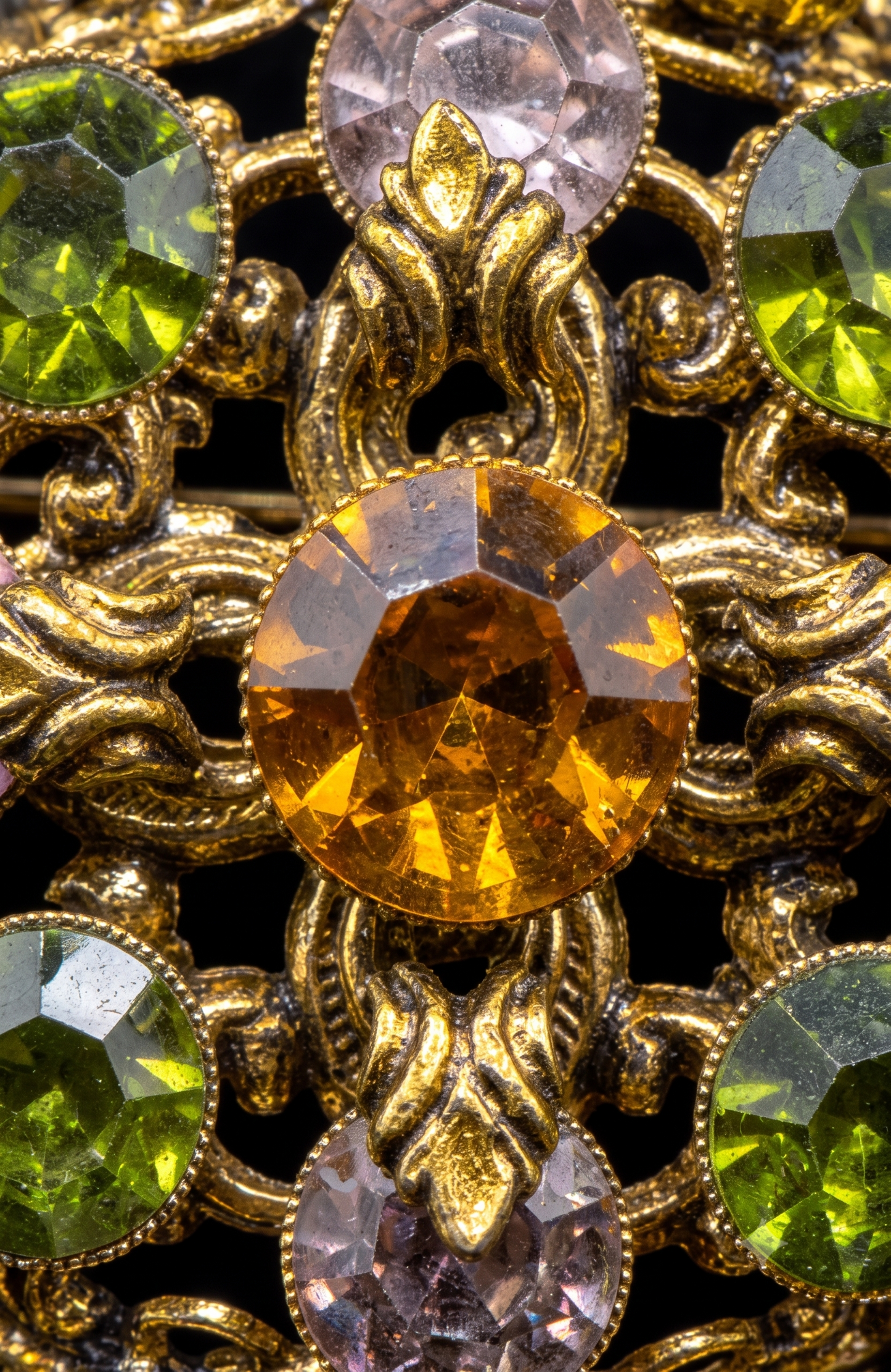 Beautiful jewel, toned rhinestone glass brooch made in West Germany