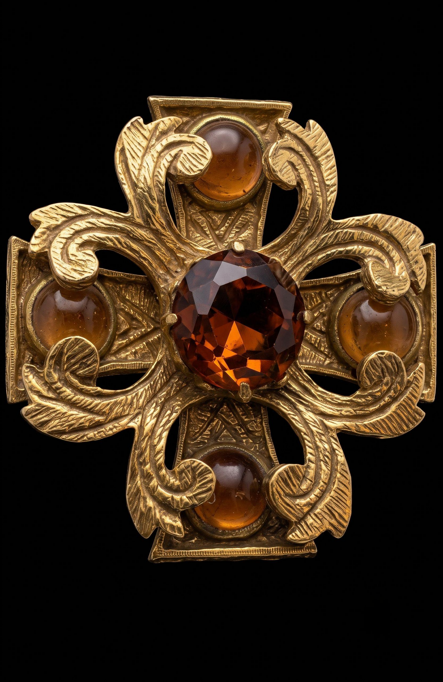 Heavy weight vintage signed 1960s 3-D BENEDIKT brooch with Amber stones