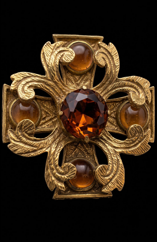 Heavy weight vintage signed 1960s 3-D BENEDIKT brooch with Amber stones