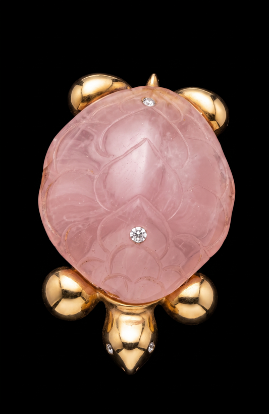 Vintage signed Wiengeroff jelly belly light pink turtle brooch w 2 rhinestones