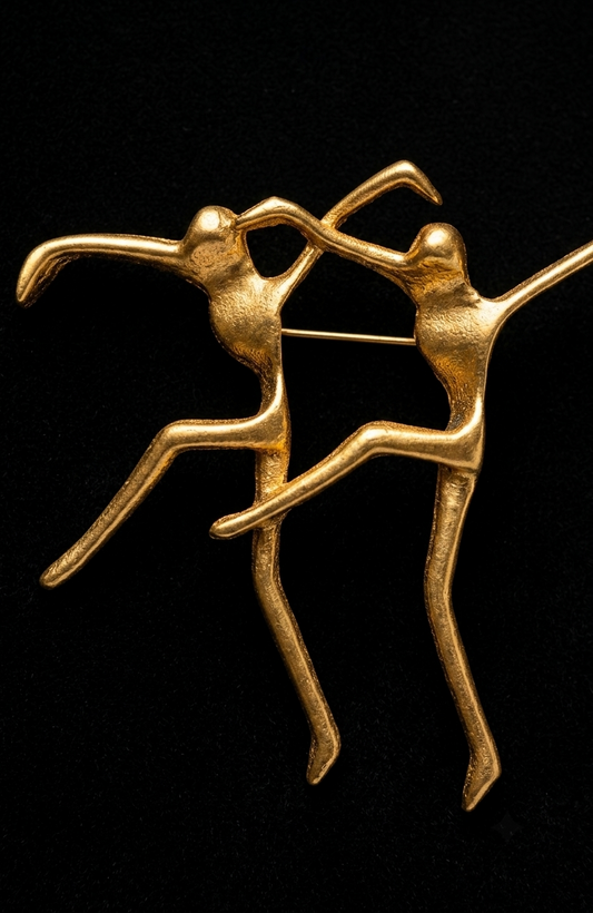 1960s dancers matte gold brooch