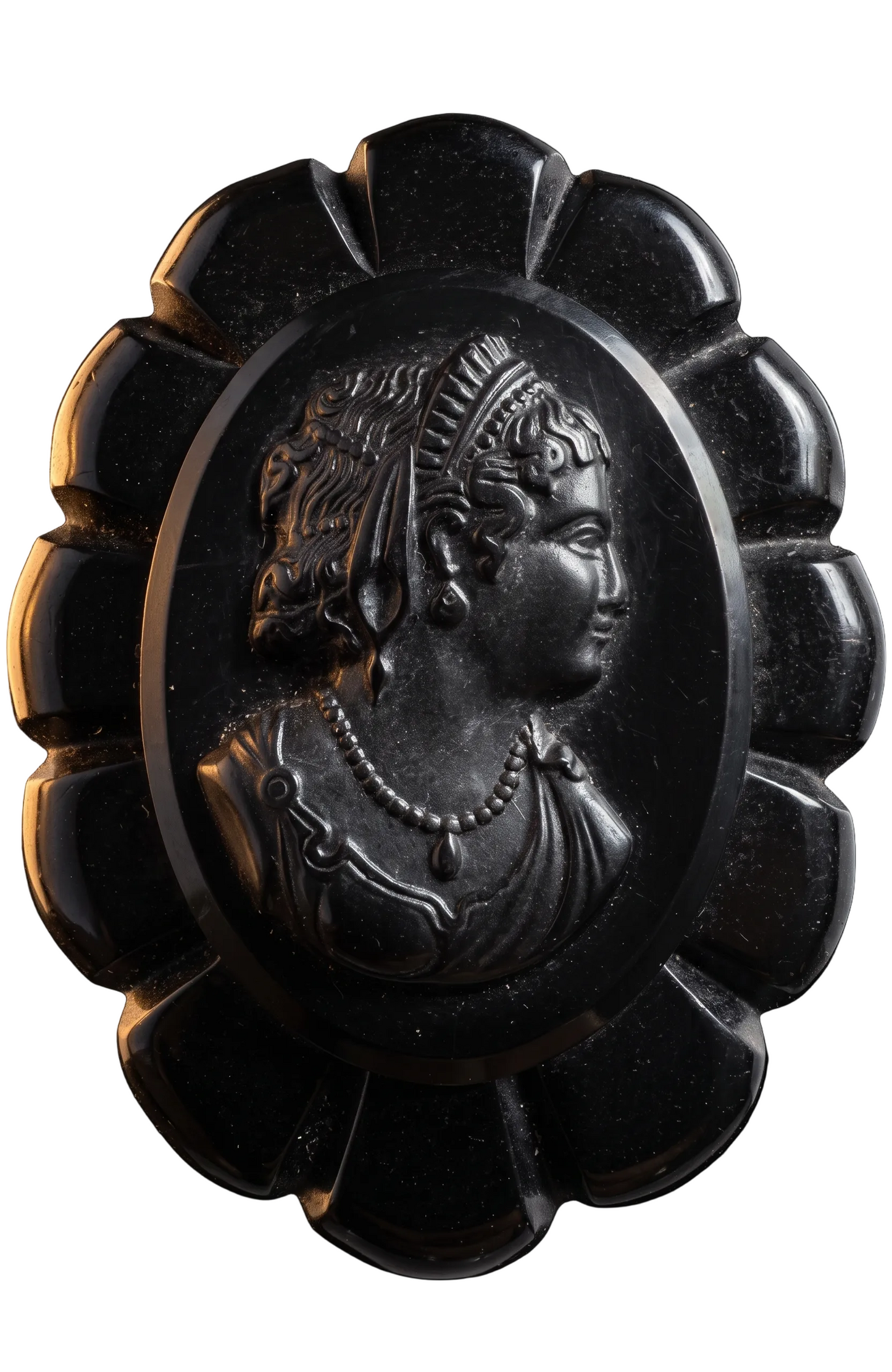 1930s vintage large black celluloid cameo brooch. Picture it with your pearls!