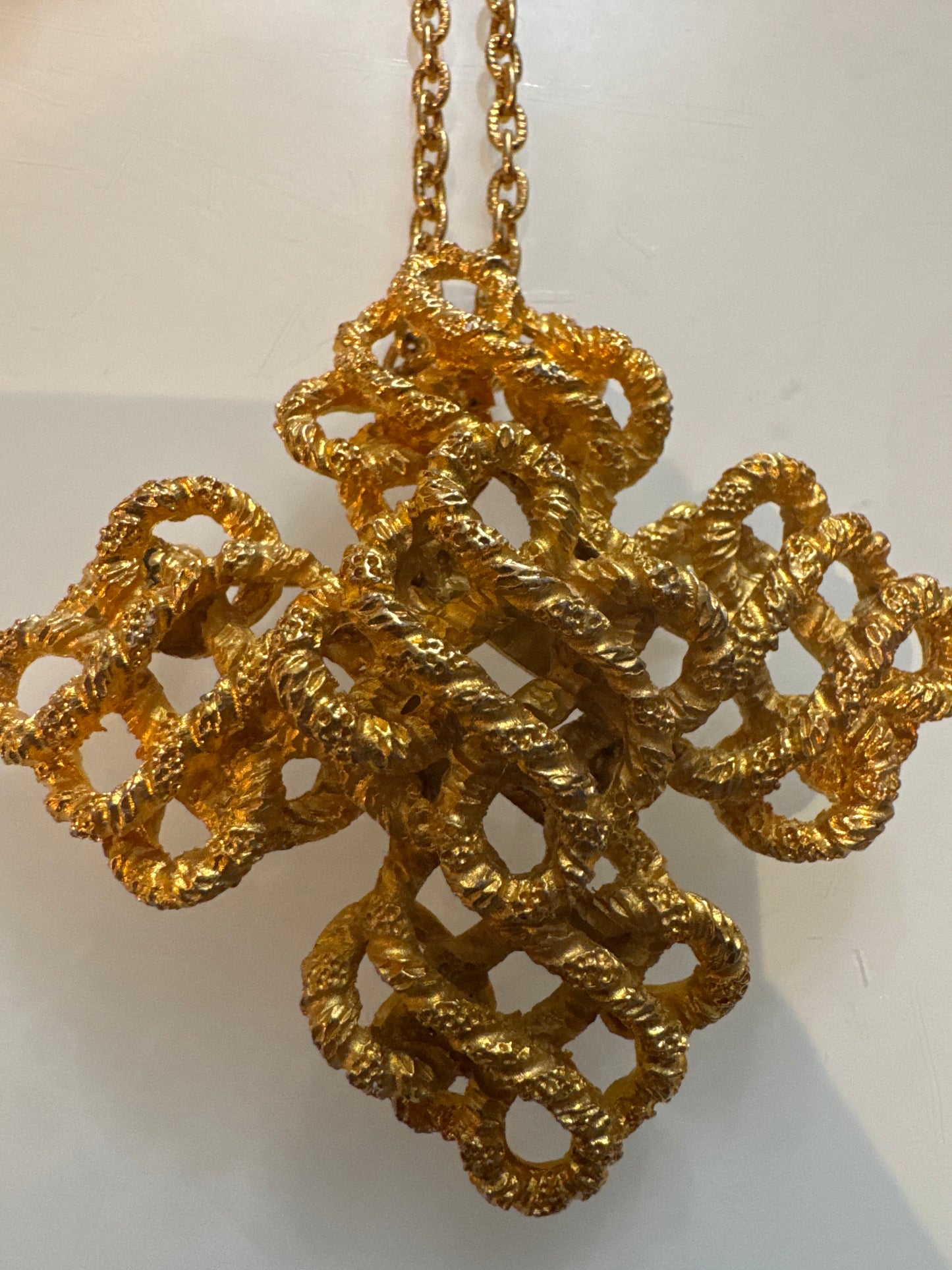 signed LUCIEN PICCARD brooch/pendant on a chain. Brutalist 1970s style.