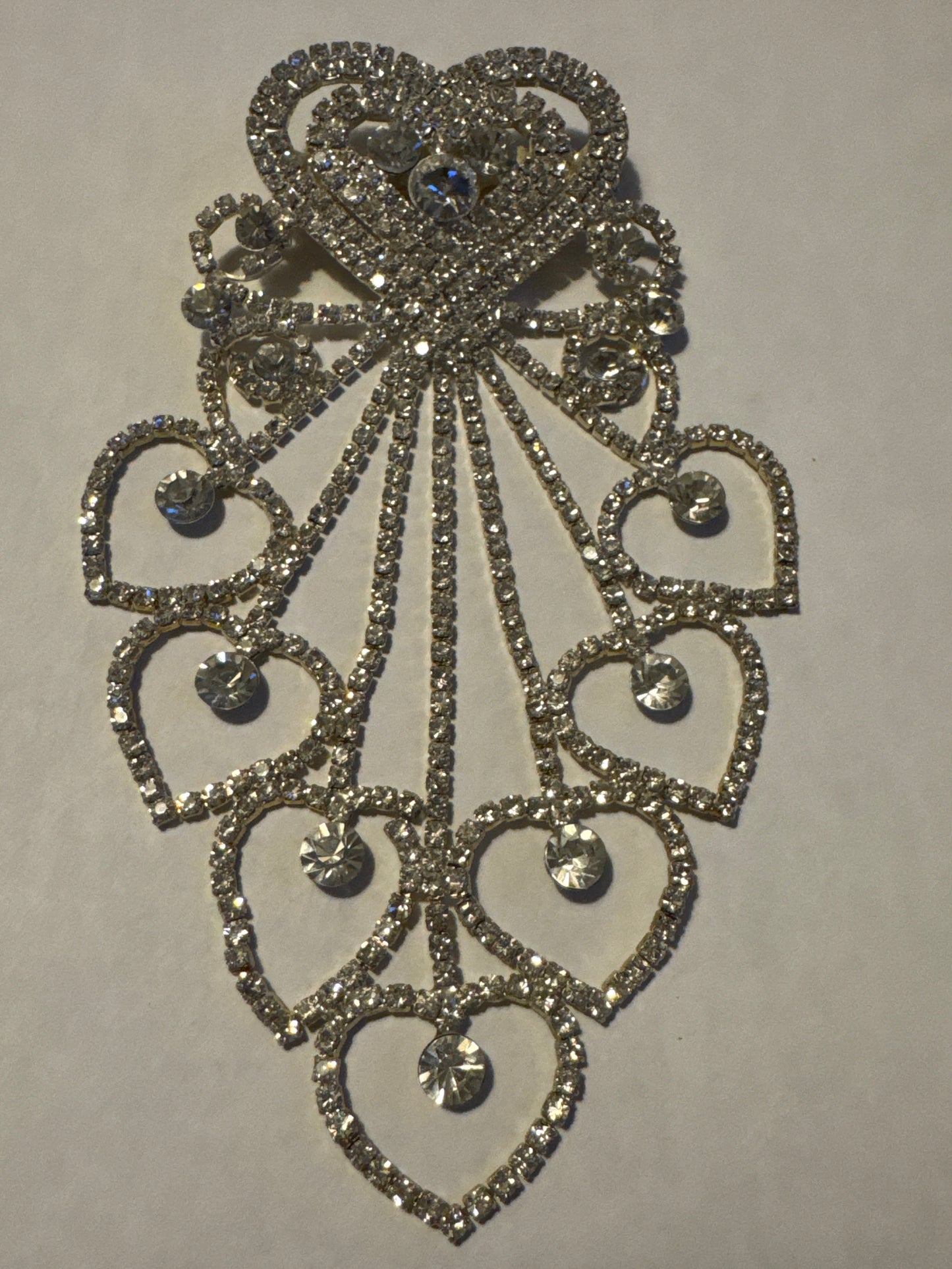 Jumbo vintage draping crystal brooch with hearts