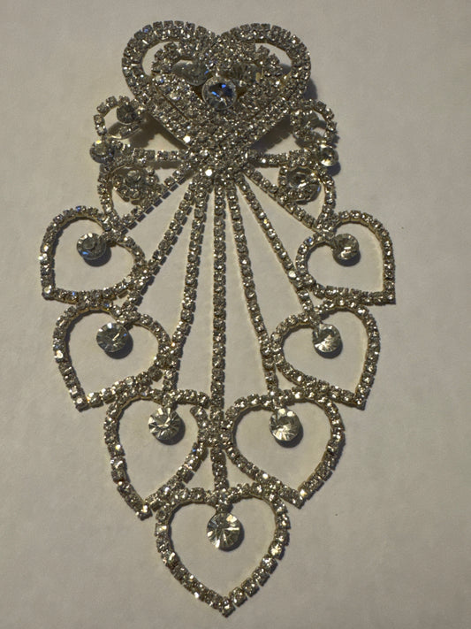 Jumbo vintage draping crystal brooch with hearts