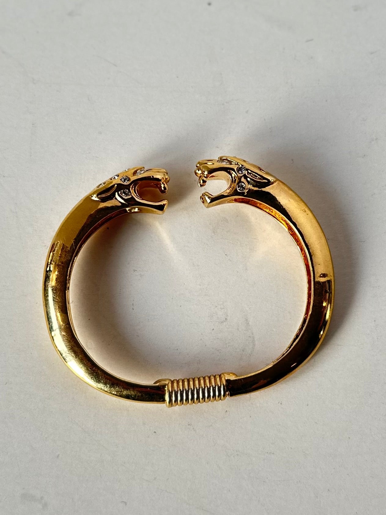 Vintage Kenneth Jay Lane Gold Tone Jeweled Rhinestone Jaguar Clamp Bracelet