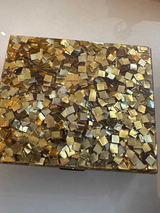 1960s double-sided, gold confetti makeup compact