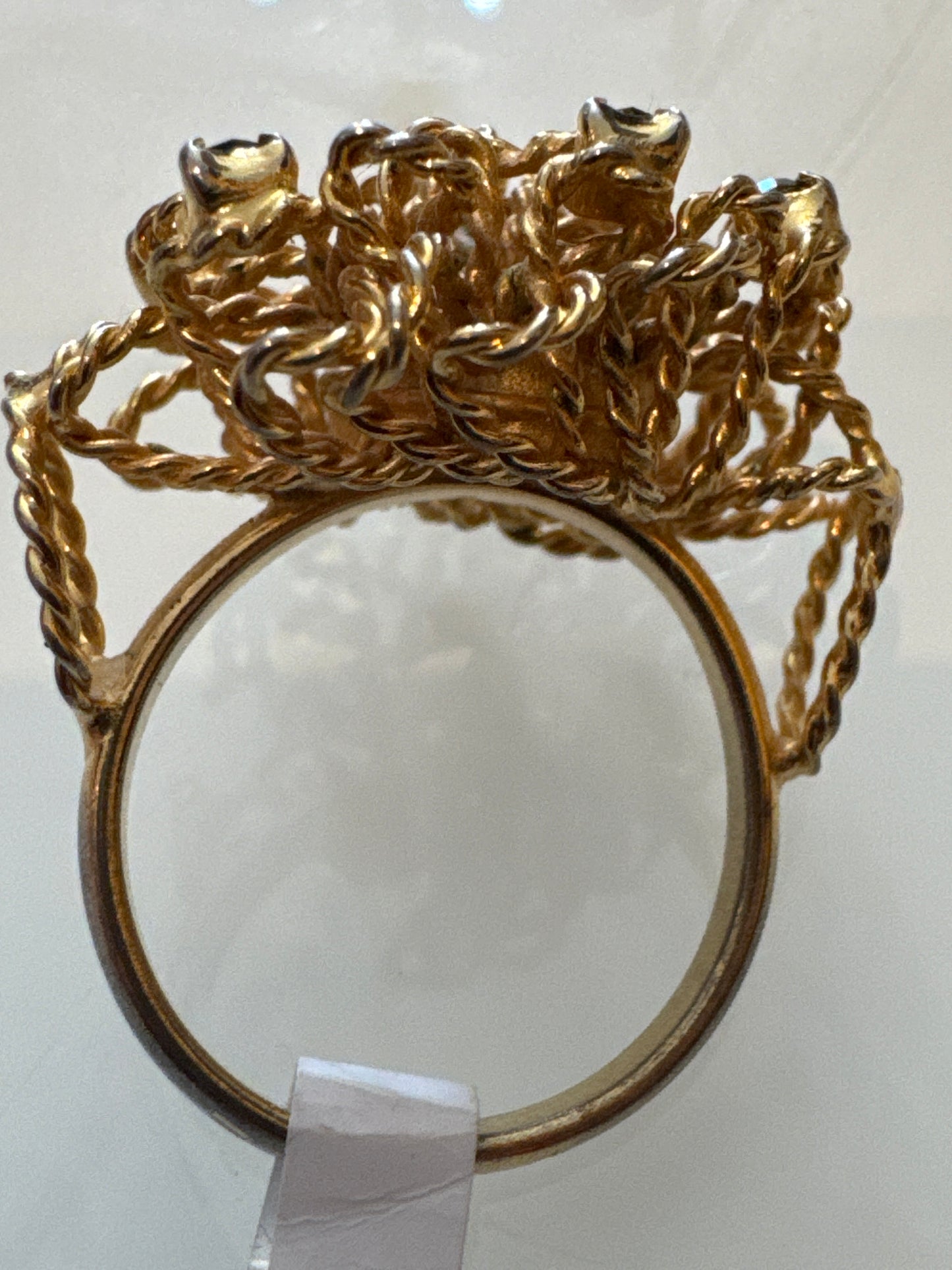 Brutalist style vintage cocktail ring with blue rhinestones