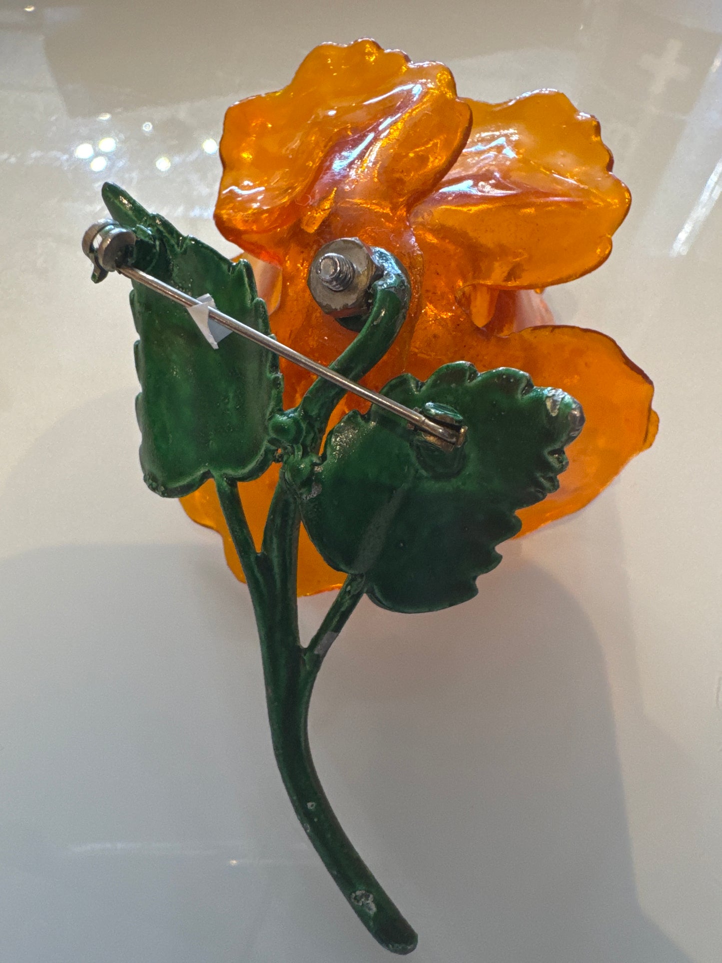 1950s 3-D orange lucite  rose brooch