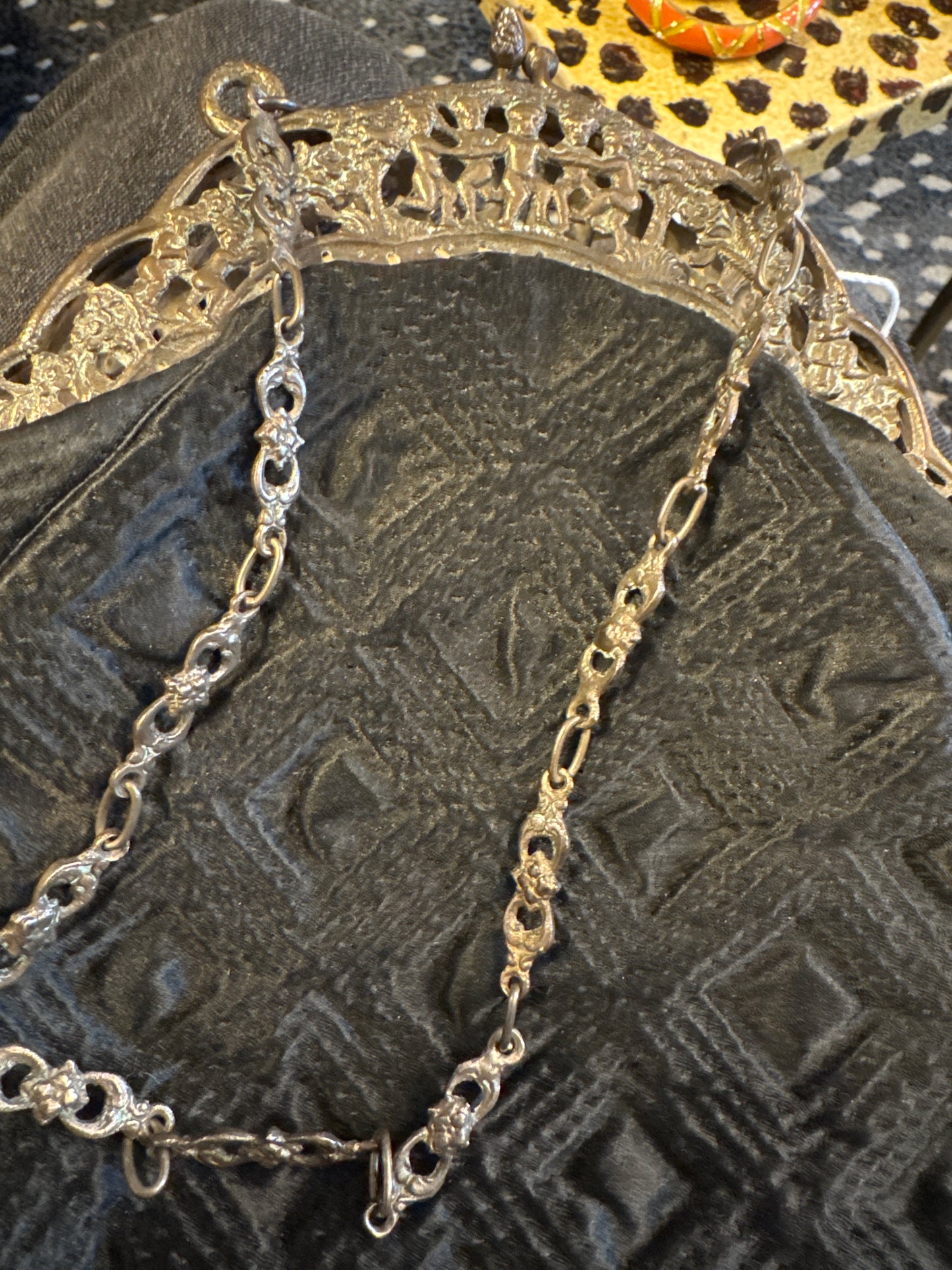 1920s signed 925 black fabric and silver bag with silk lining
