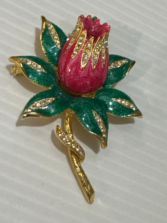 1960s enamel and rhinestone 3D flower brooch. jackpot.