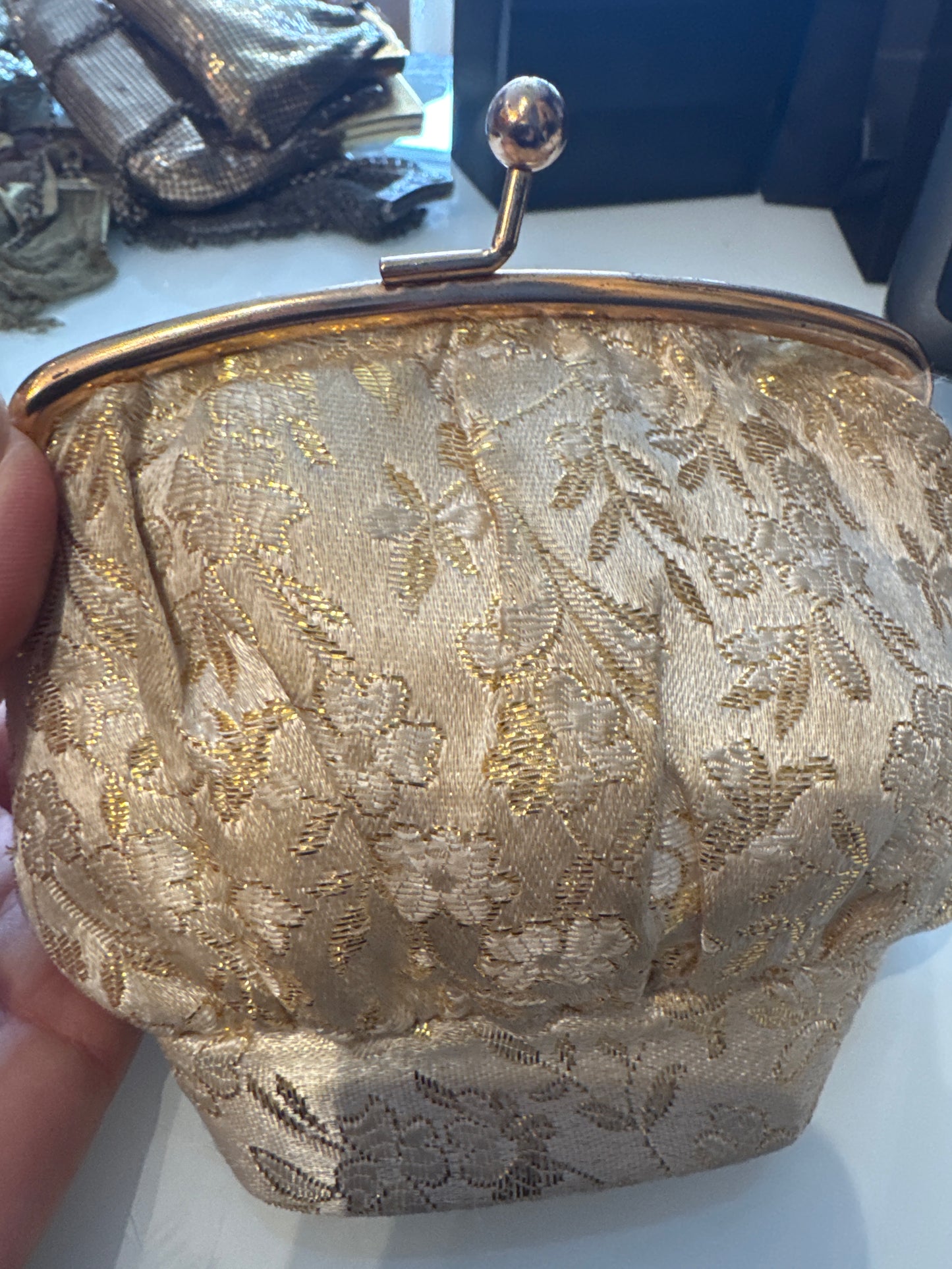 Sweet gold fabric brocade bag with chain strap