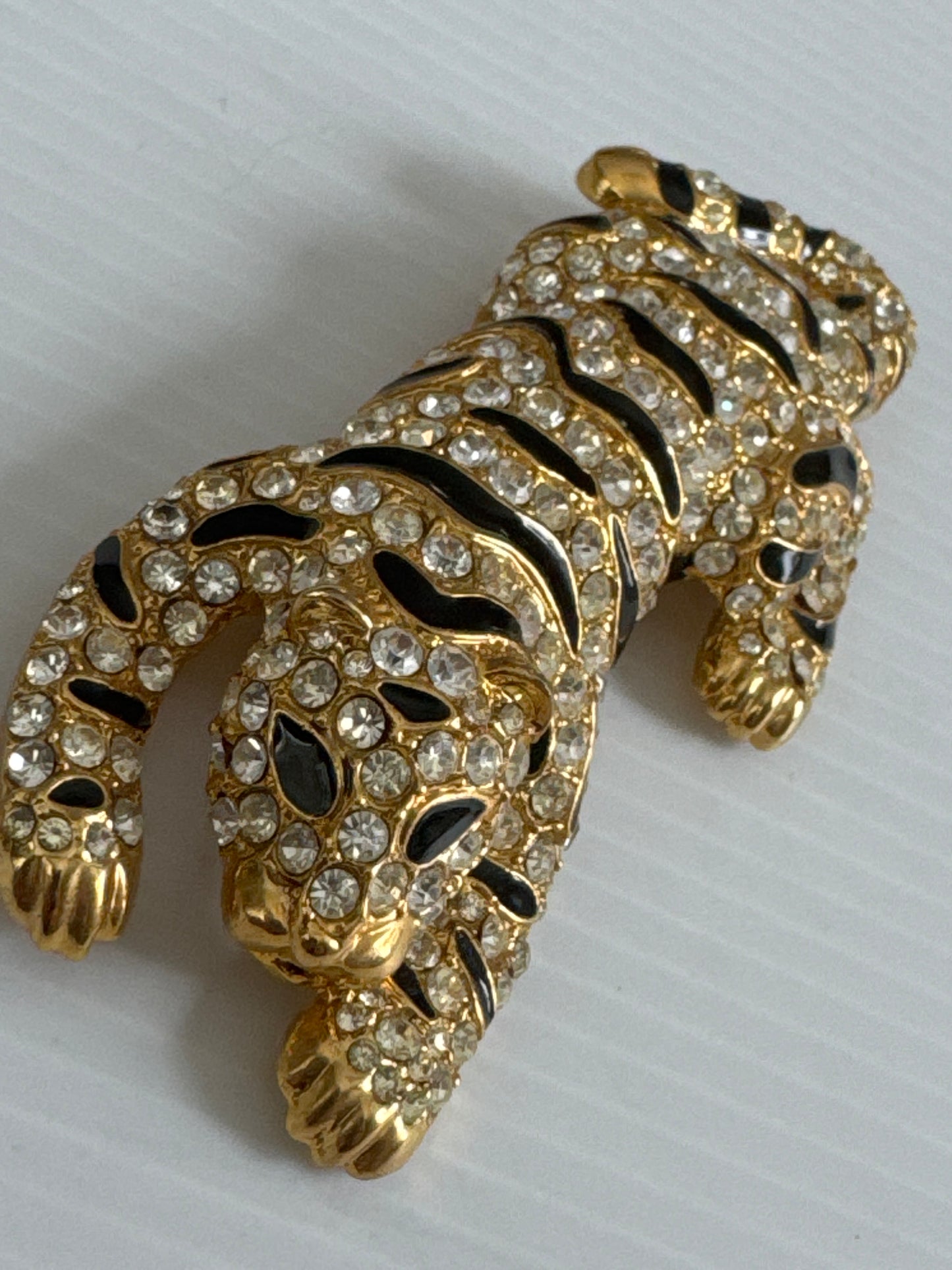1980s Panther brooch with crystal rhinestones and black enamel