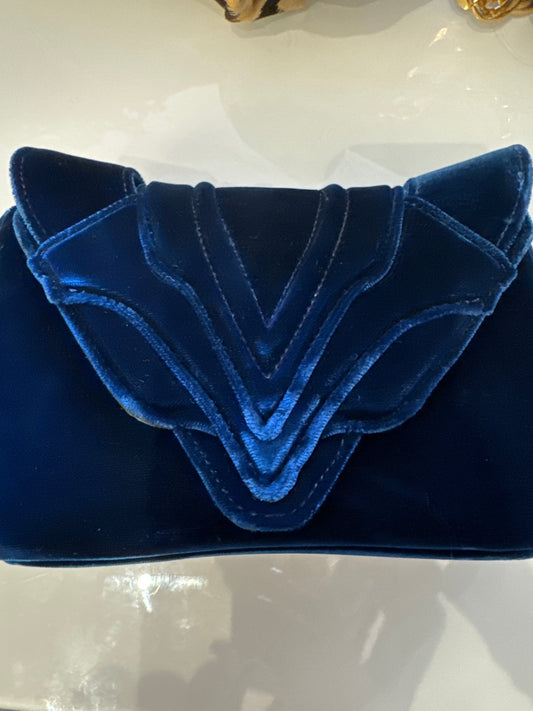 Midnight Blue leather and velvet crossbody or clutch  handbag by Elena Ghisellini. Brand new.