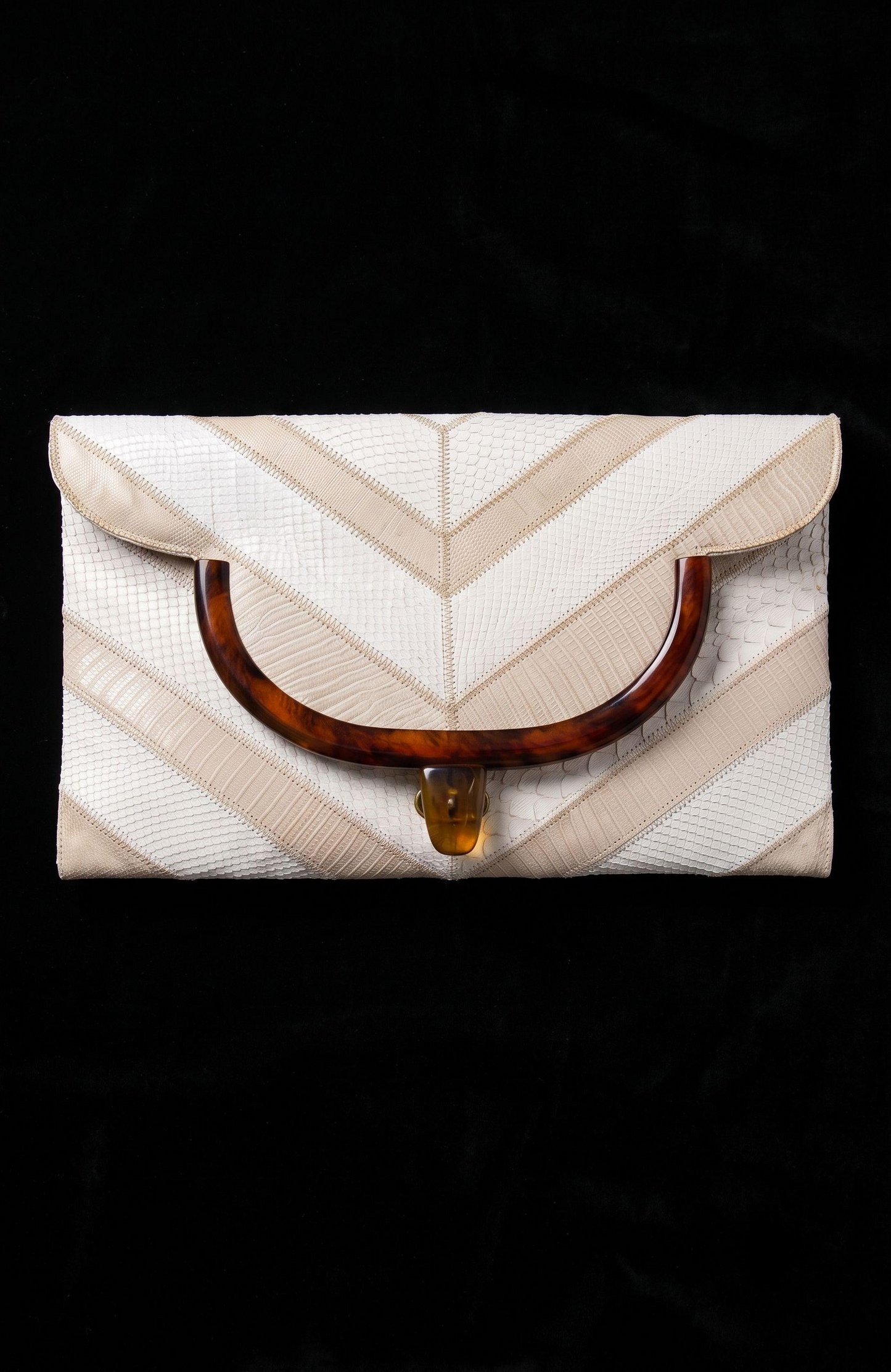 Vintage Varon chevron ivory and white clutch