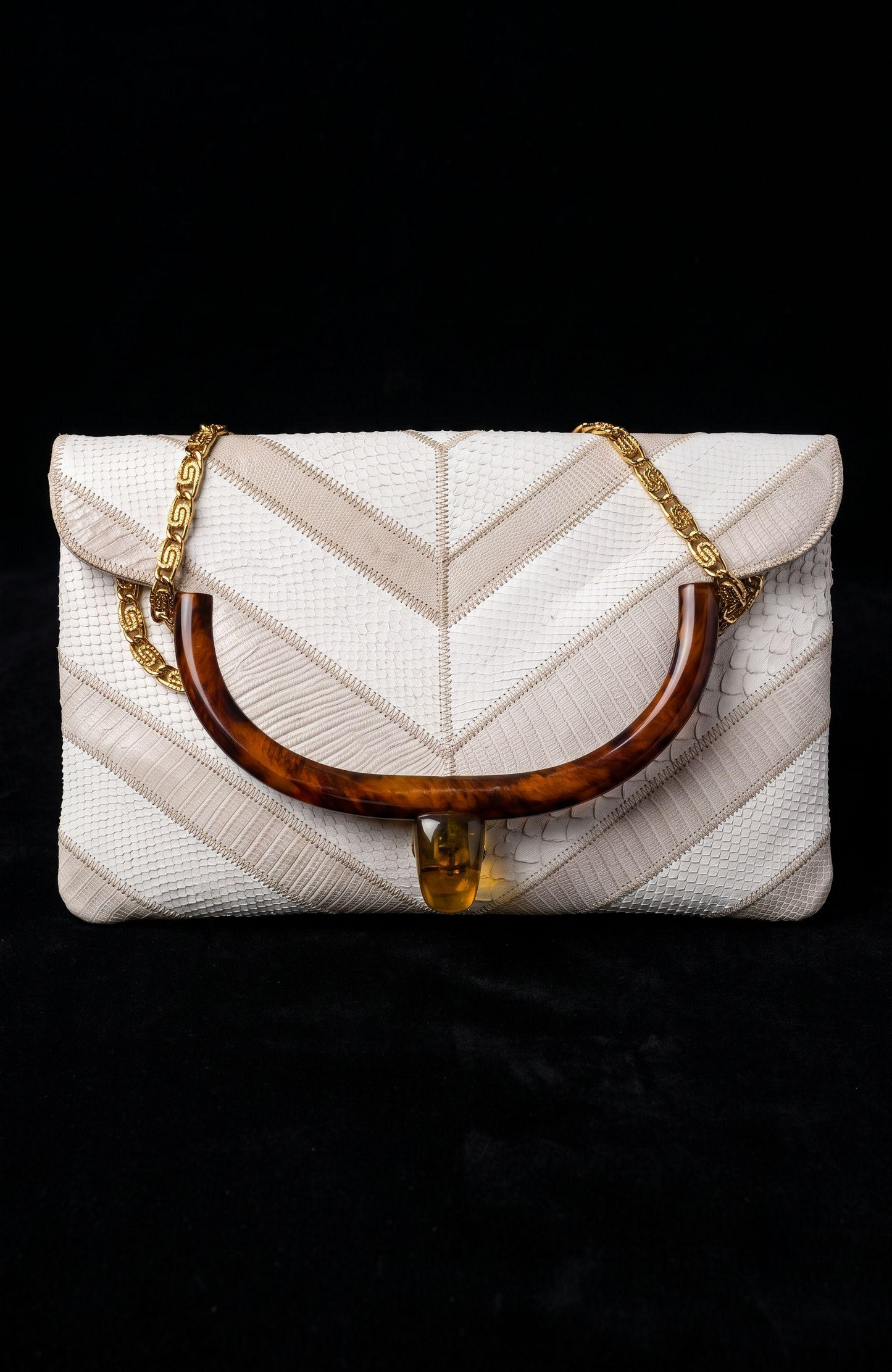 Vintage Varon chevron ivory and white clutch