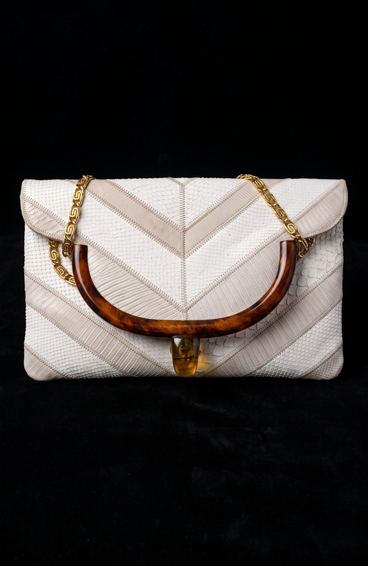 Vintage Varon chevron ivory and white clutch