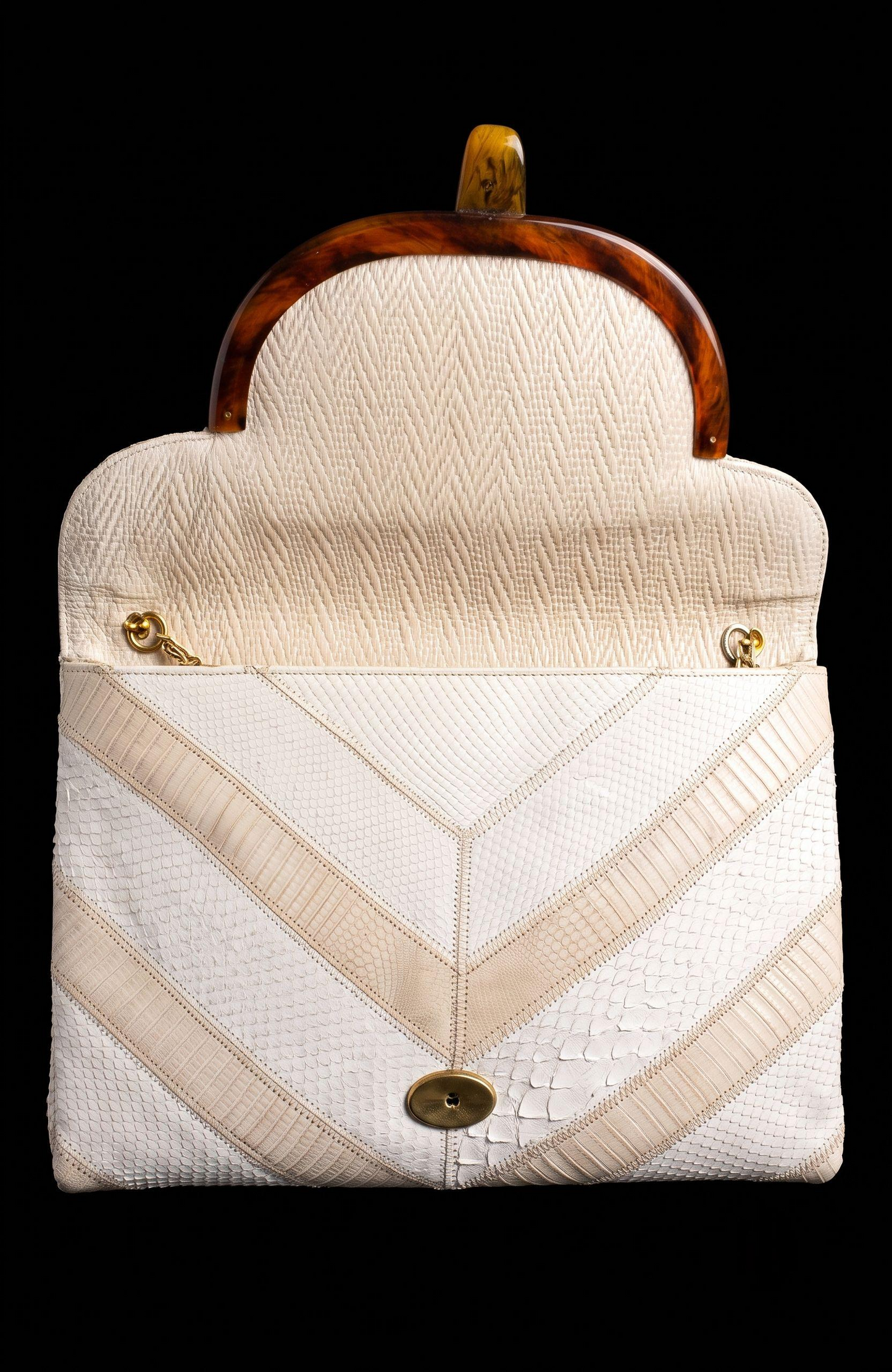 Vintage Varon chevron ivory and white clutch